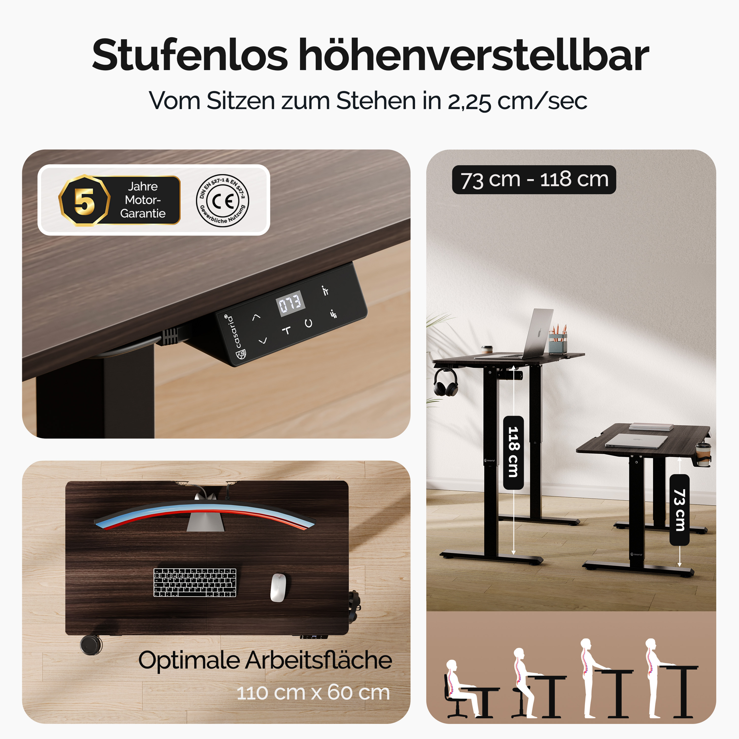 Höhenverstellbarer Schreibtisch Braun 110x60x73-118cm – Bild 2