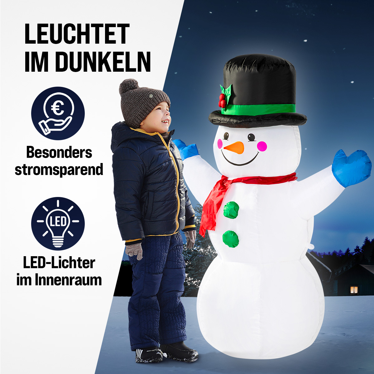 Aufblasbare Weihnachtsdeko Schneemann XL beleuchtet 120cm – Bild 2