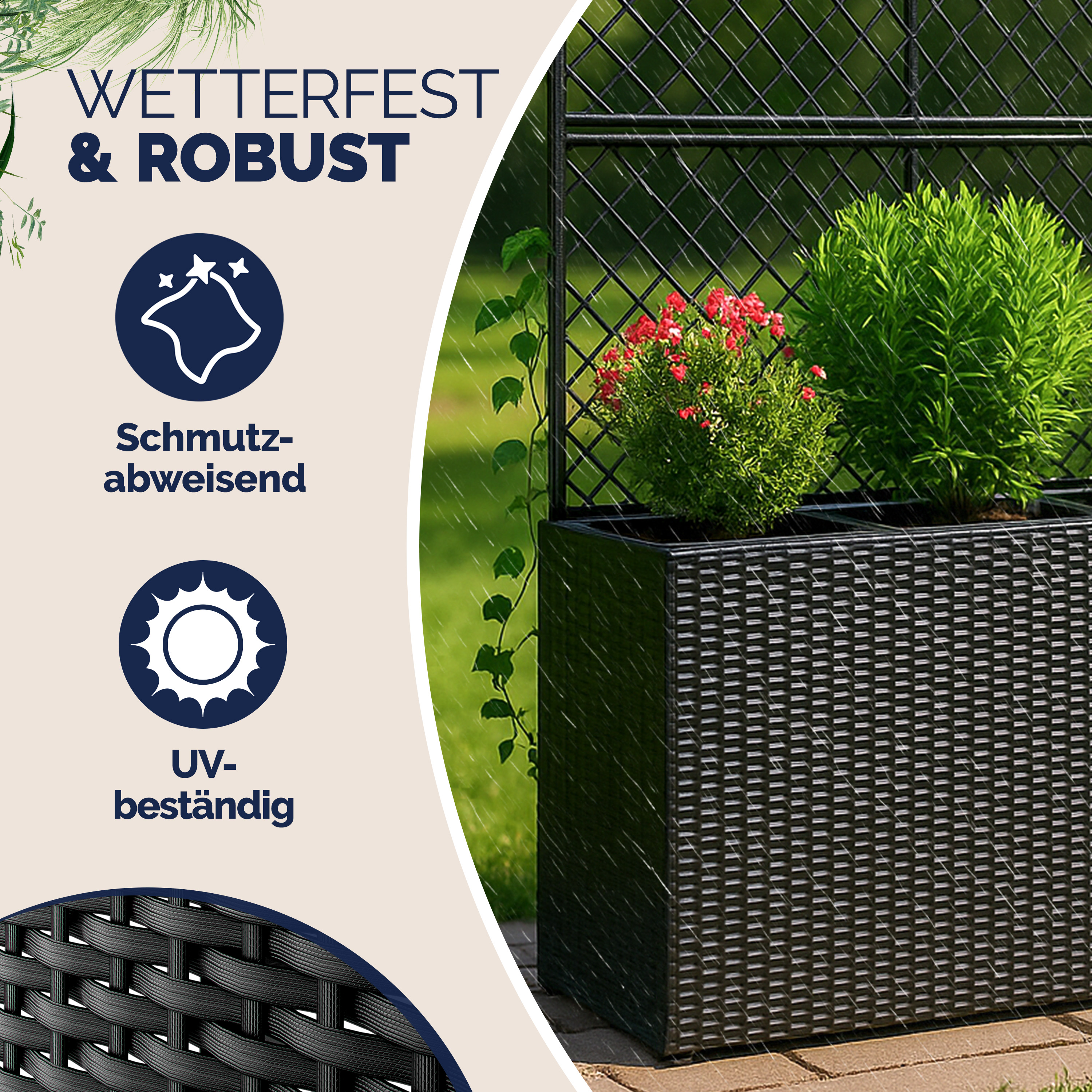 Polyrattan Blumenkasten mit Rankgitter Schwarz – Bild 2