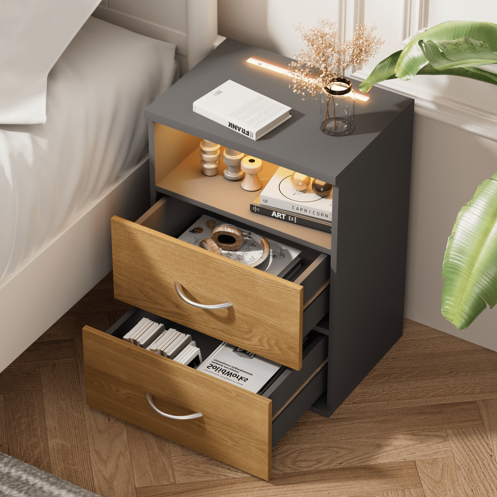 Nachttisch Jamie 2er-Set Holz/Grau 55x40x28cm – Bild 2