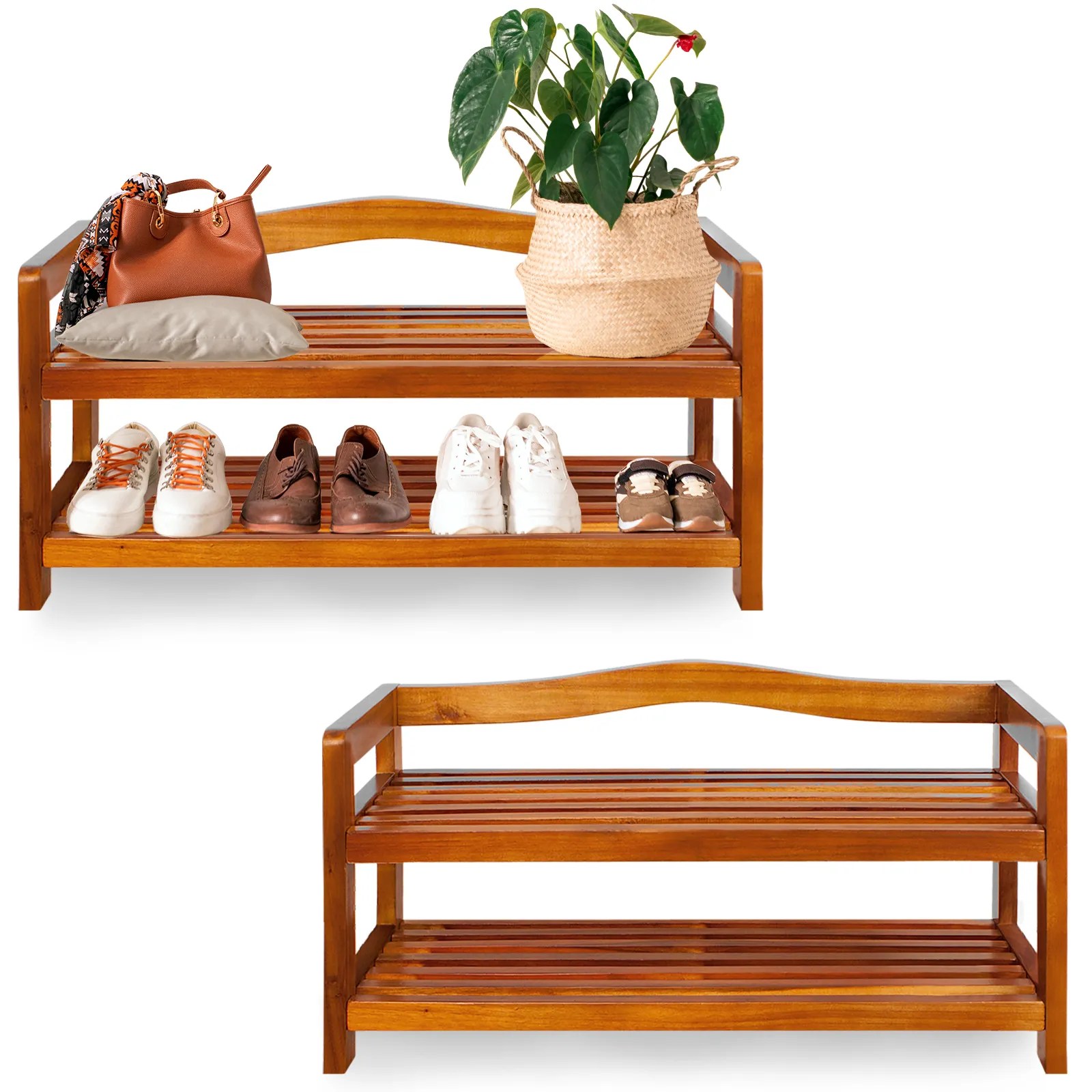 Schuhregal 2er-Set Akazienholz 2 Etagen Schuhregal 2er-Set Akazienholz 2 Etagen