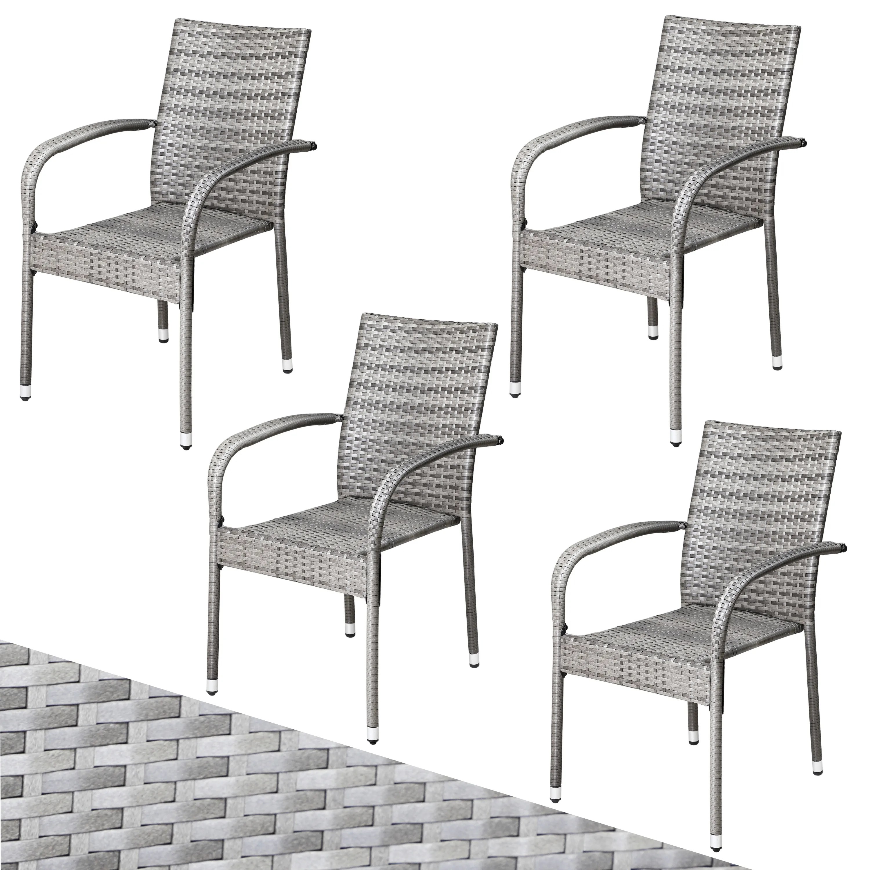 Polyrattan Stapelstuhl Comfort 4er-Set Grau Polyrattan Stapelstuhl Comfort 4er-Set Grau