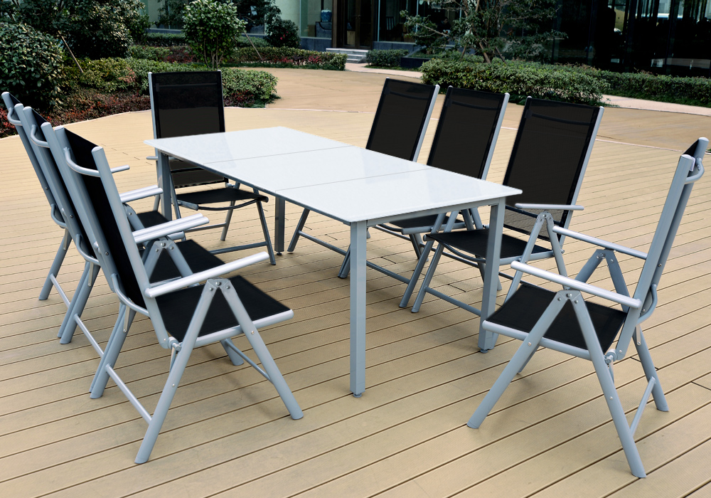 Gartensitzgruppe Bern 9-tlg 8 Personen Silber Alu Milchglas Glas – Bild 2