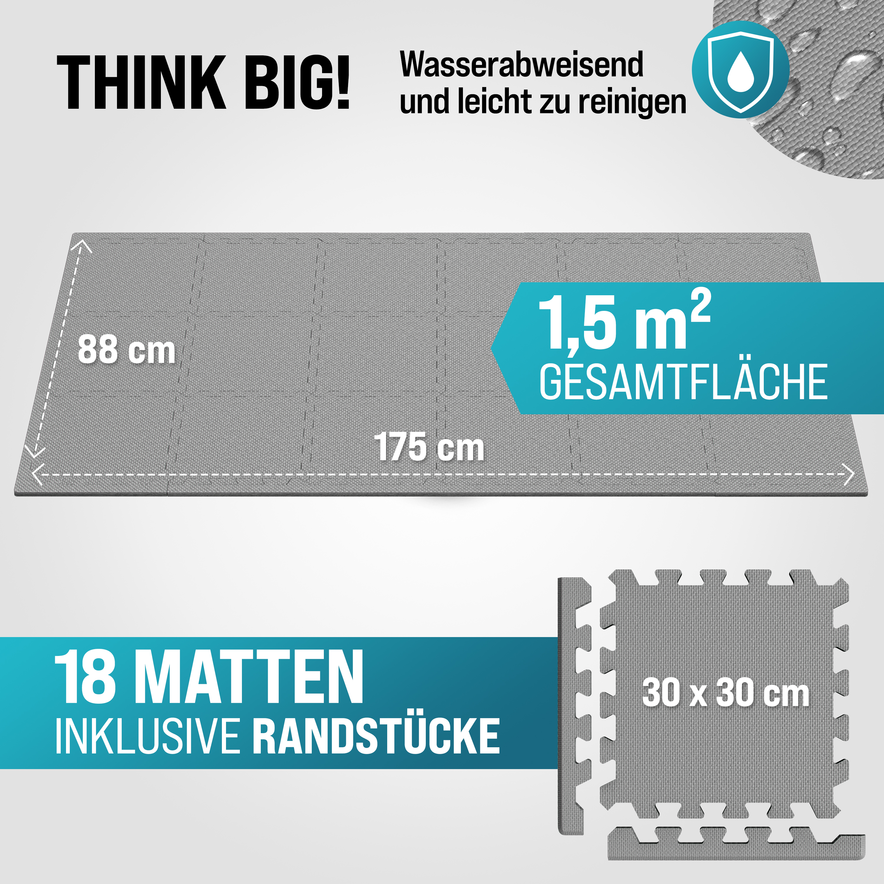 Bodenschutz-/Puzzlematten 18er-Set Grau 175x88x1cm – Bild 2