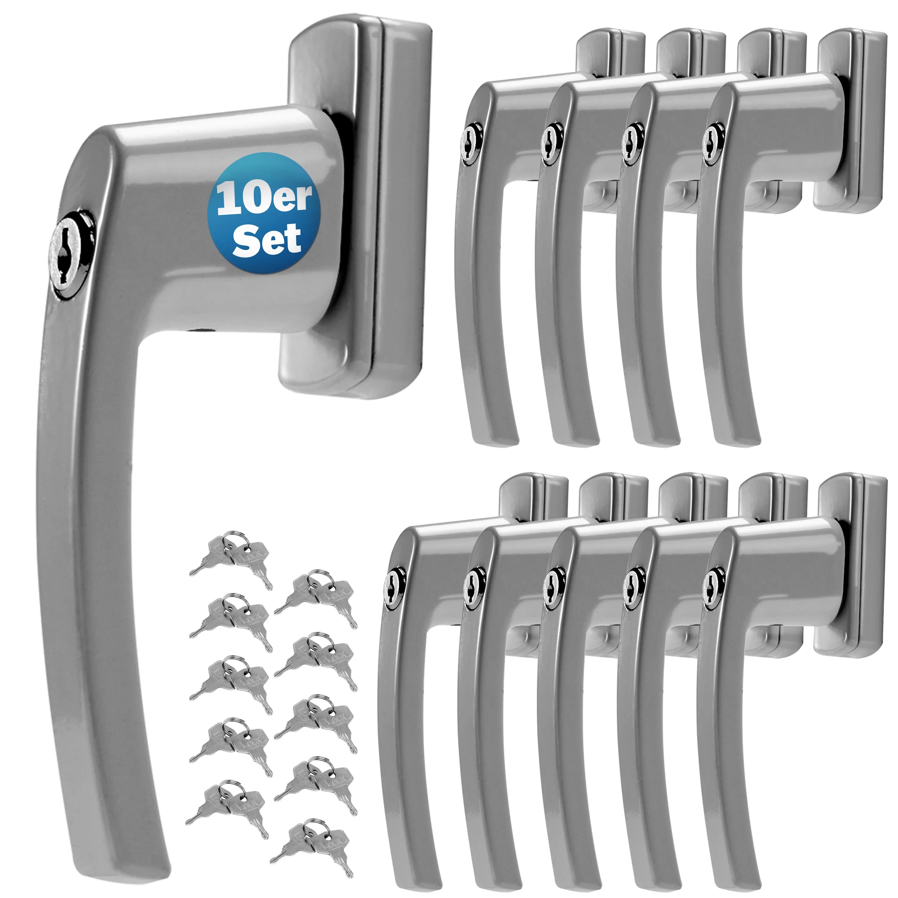 Fenstergriff 10er-Set Silber abschließbar Fenstergriff 10er-Set Silber abschließbar