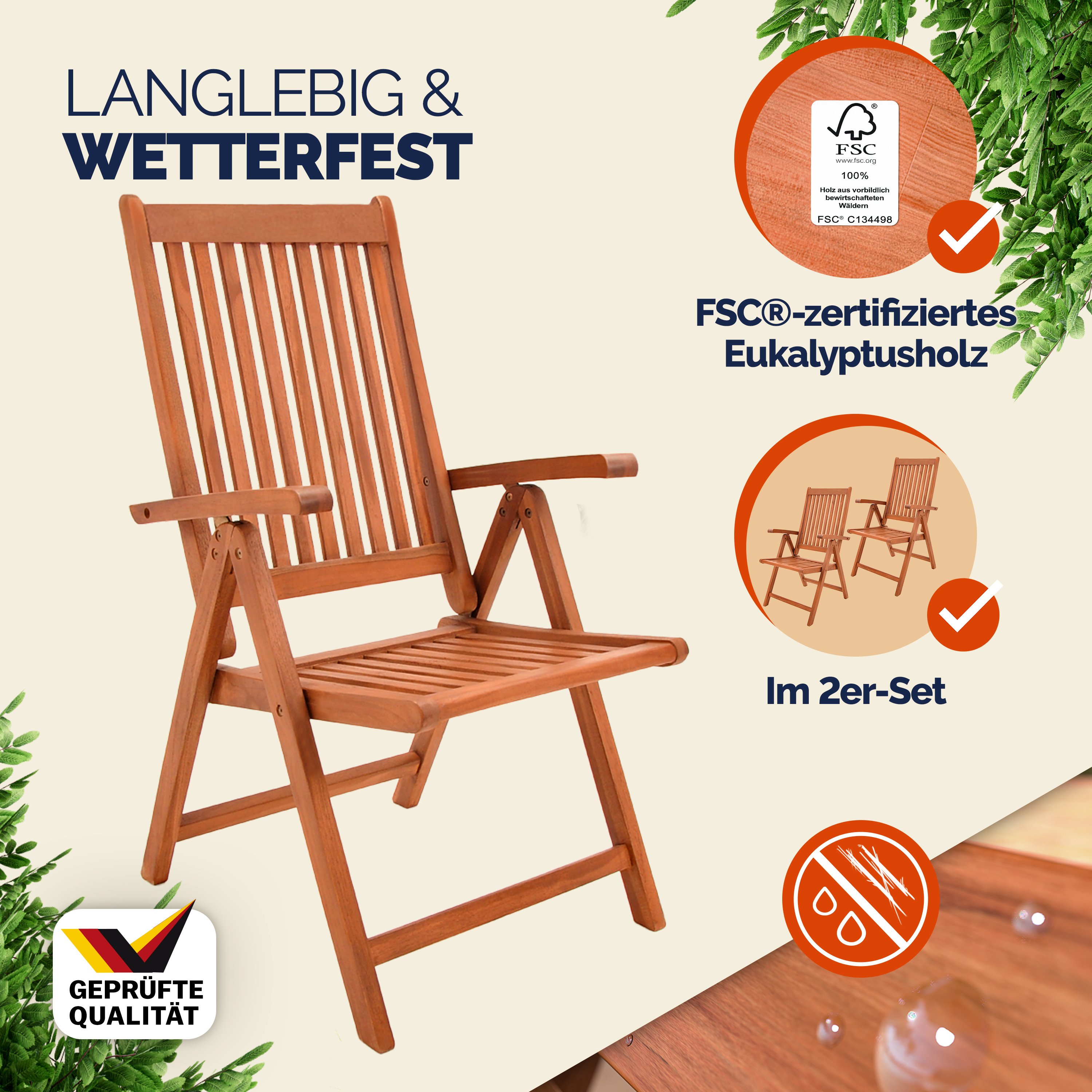 Klappstuhl Vanamo 4er-Set Eukalyptus FSC®-zertifiziert – Bild 2