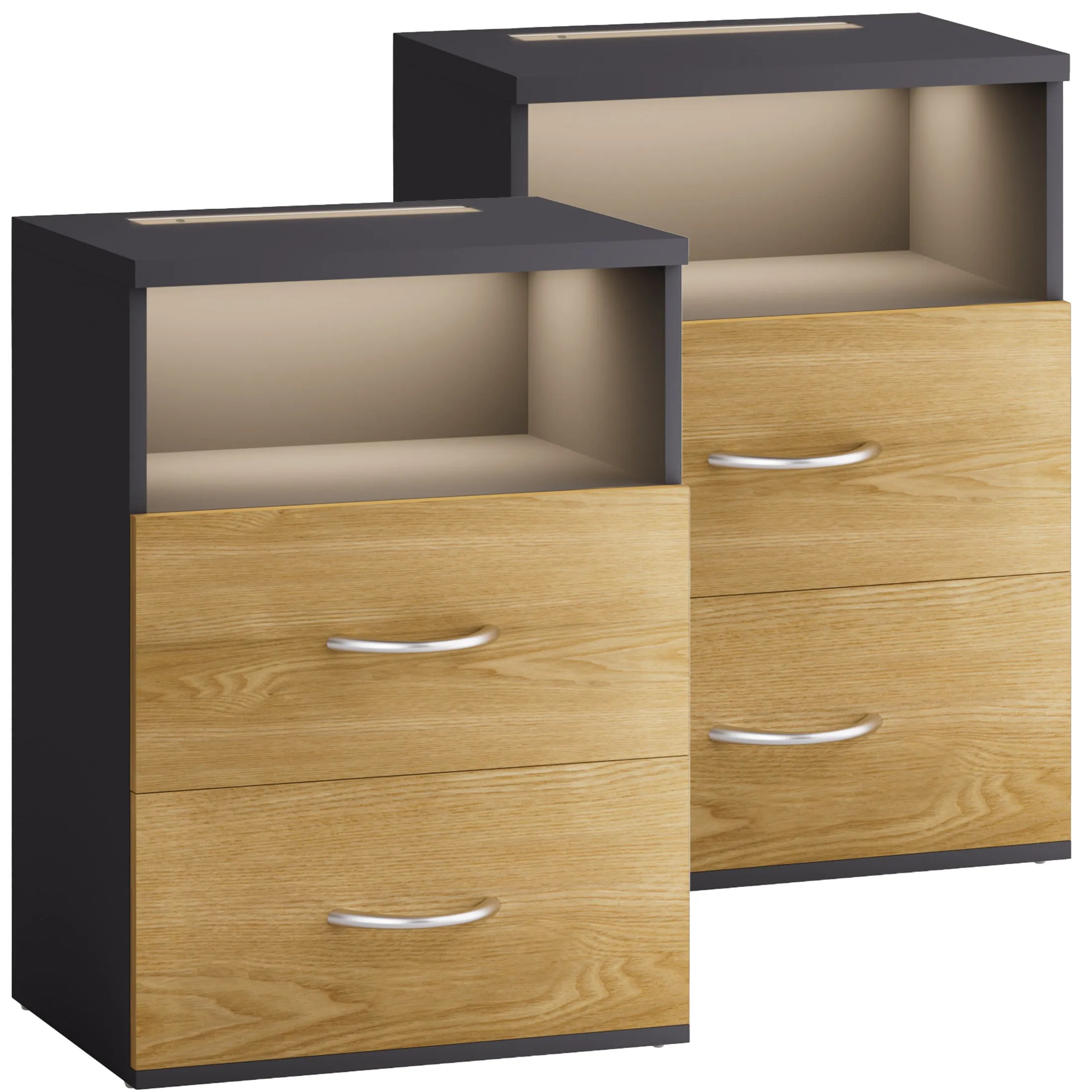 Nachttisch Jamie 2er-Set Holz/Grau 55x40x28cm Nachttisch Jamie 2er-Set Holz/Grau 55x40x28cm