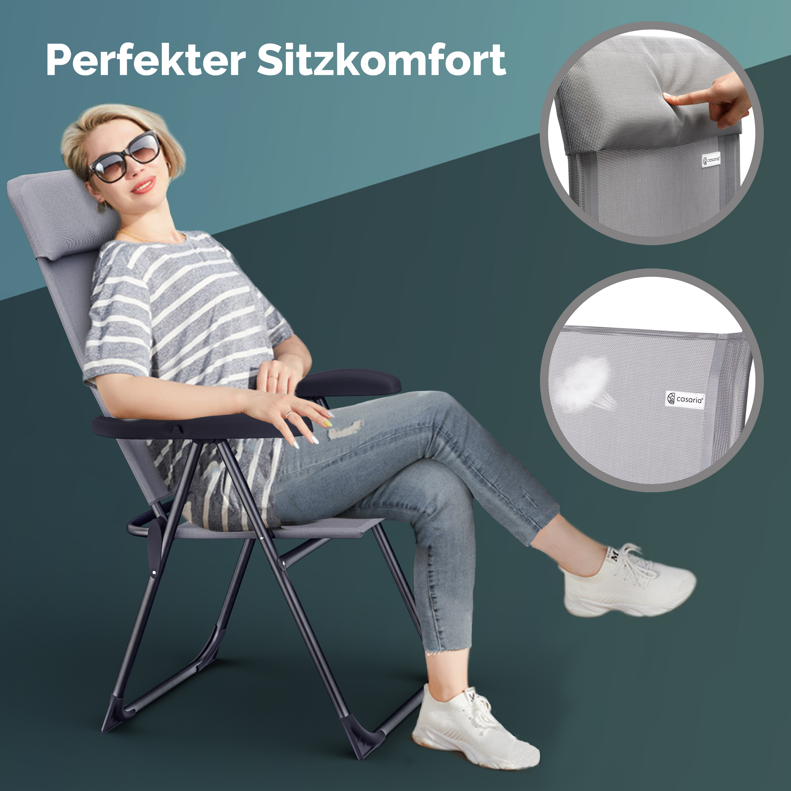 Gartenstuhl klappbar 2er-Set Grau Alu Hochlehner verstellbar – Bild 2