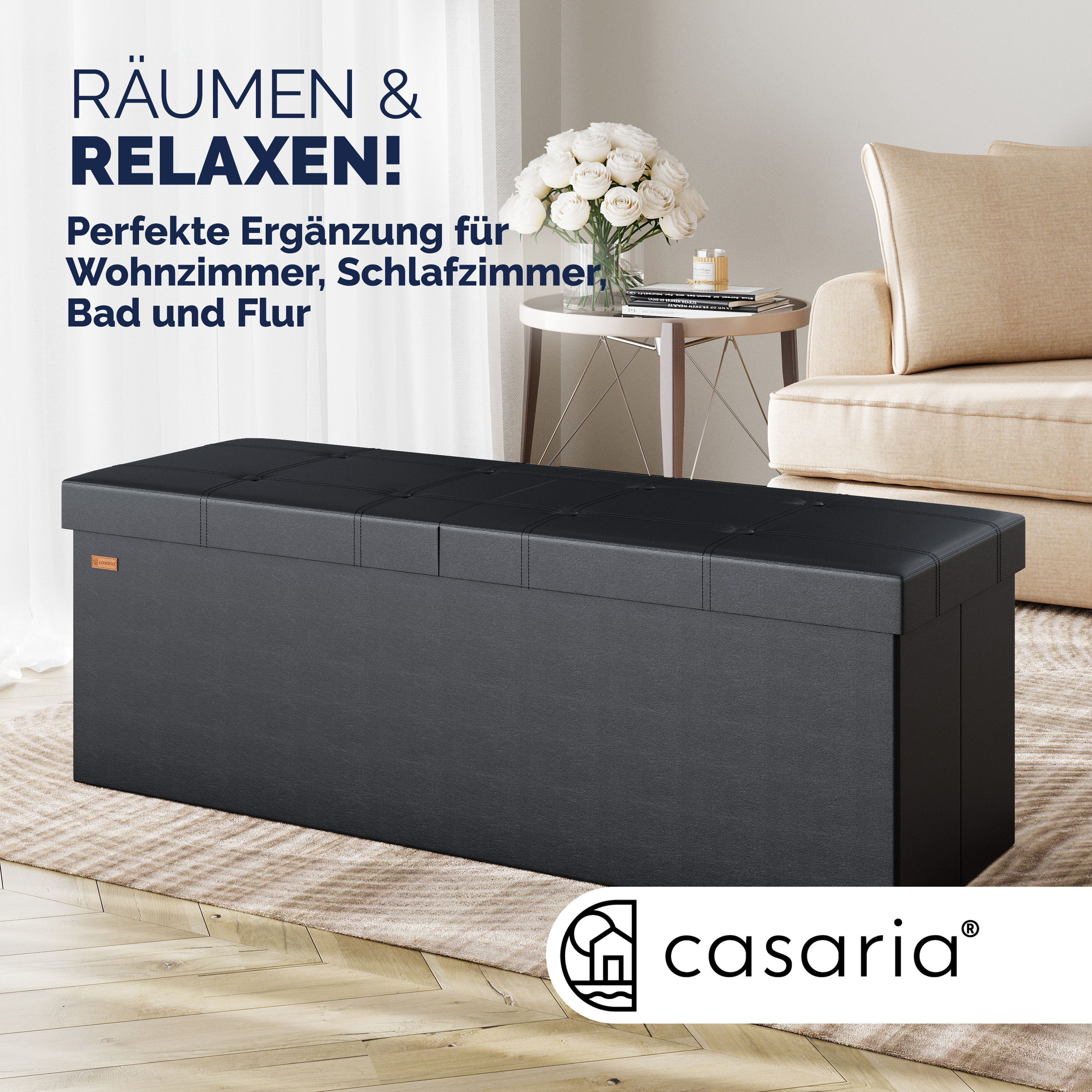 Sitzbank Schwarz 115x38x38cm mit Klappdeckel – Bild 2