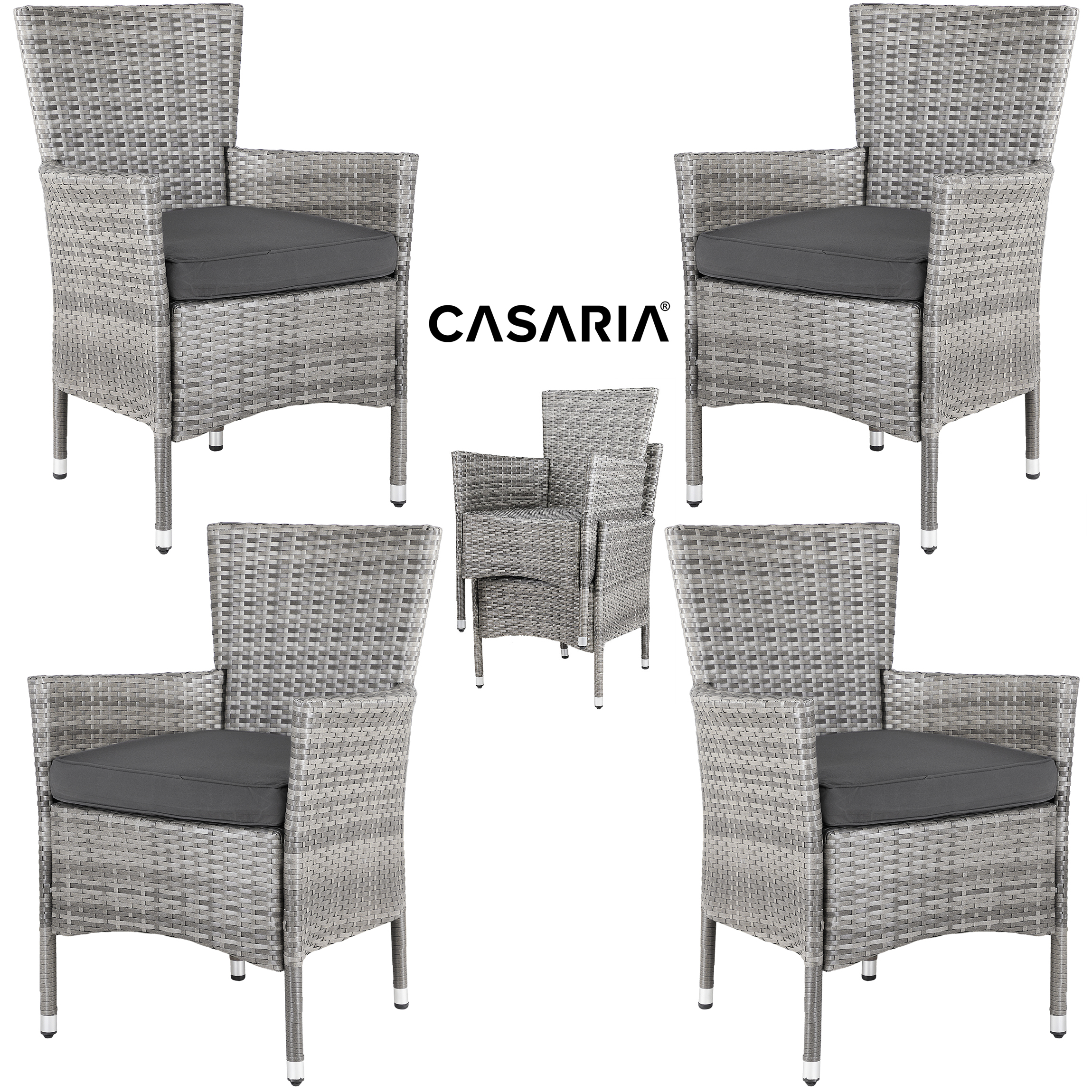 Polyrattan Gartenstuhl 4er-Set Grau/Anthrazit stapelbar – Bild 2