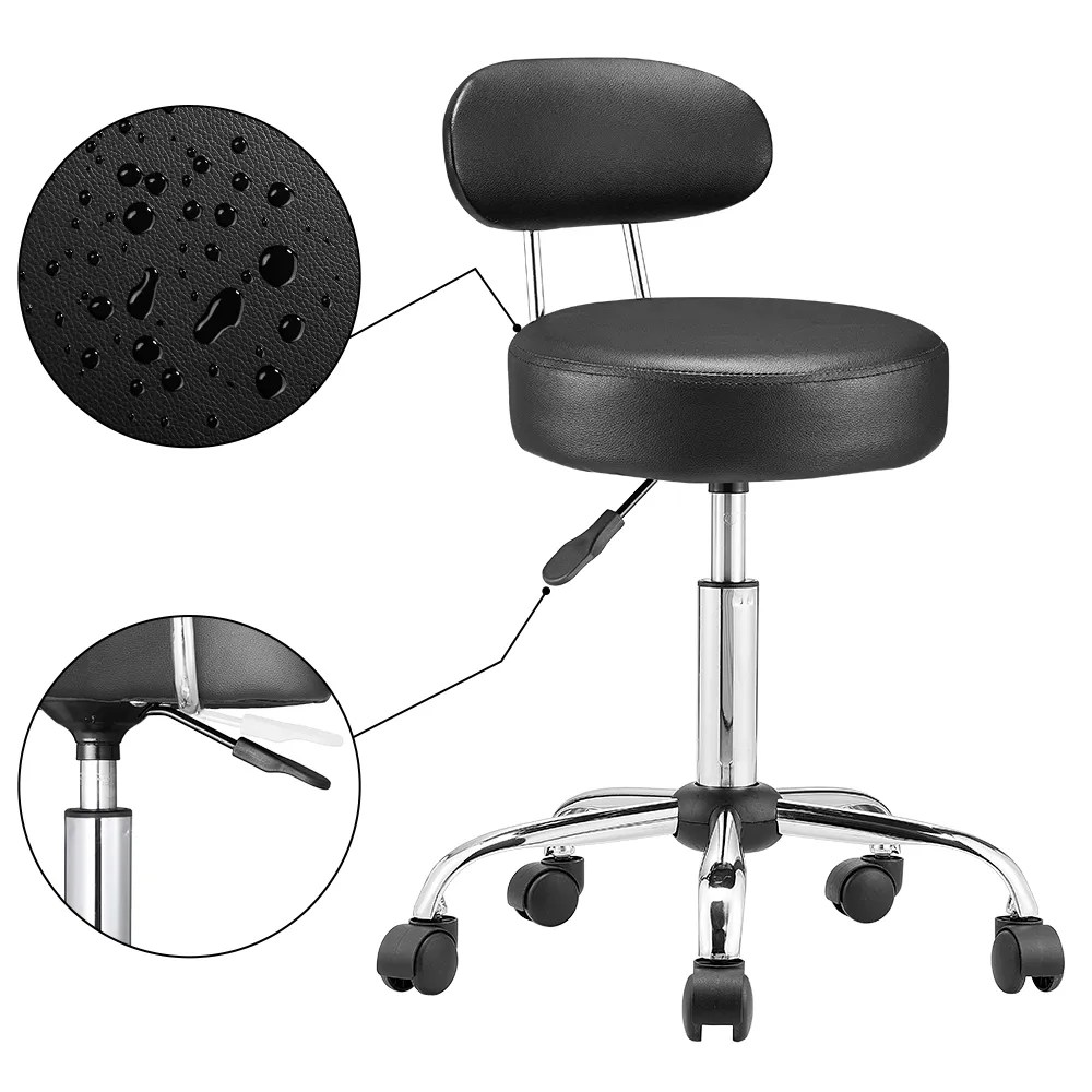 Rollhocker 2er-Set Schwarz 360° drehbar mit Rückenlehne – Bild 2