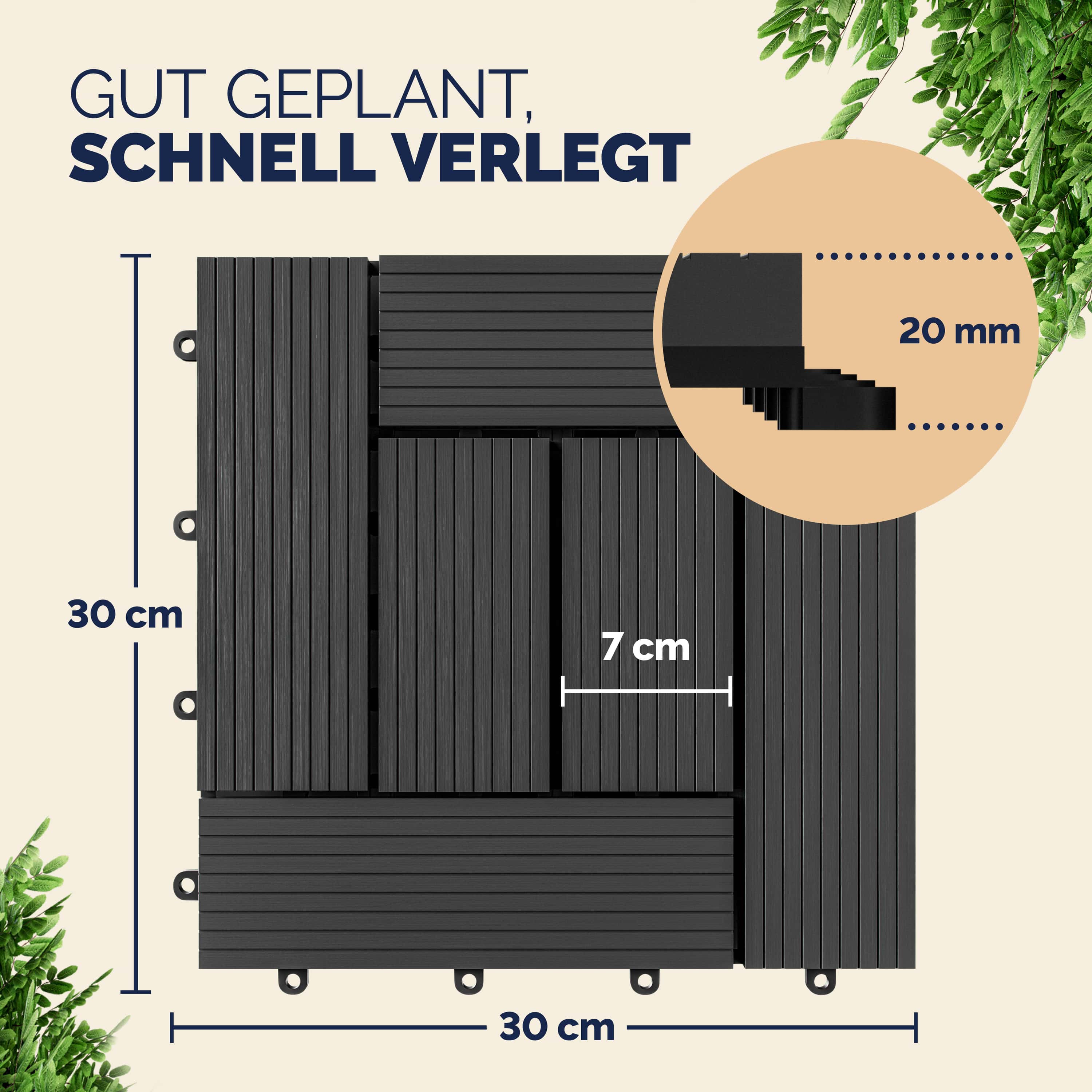 WPC Fliesen 11er-Set Mosaik - 30x30cm – Bild 2
