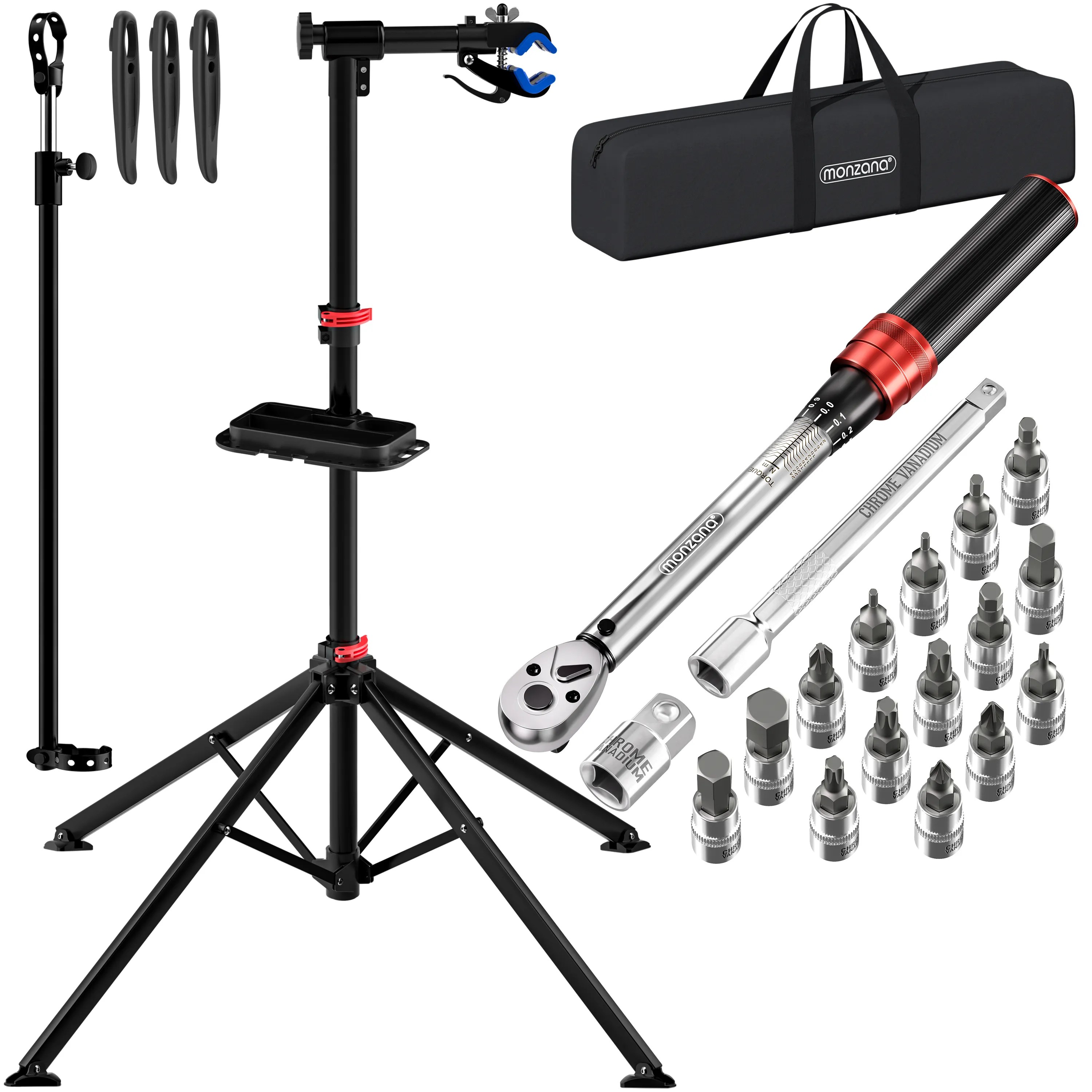 Fahrrad-Montageständer bis 30kg + Drehmomentschlüssel-Set 18-tlg Fahrrad-Montageständer bis 30kg + Drehmomentschlüssel-Set 18-tlg