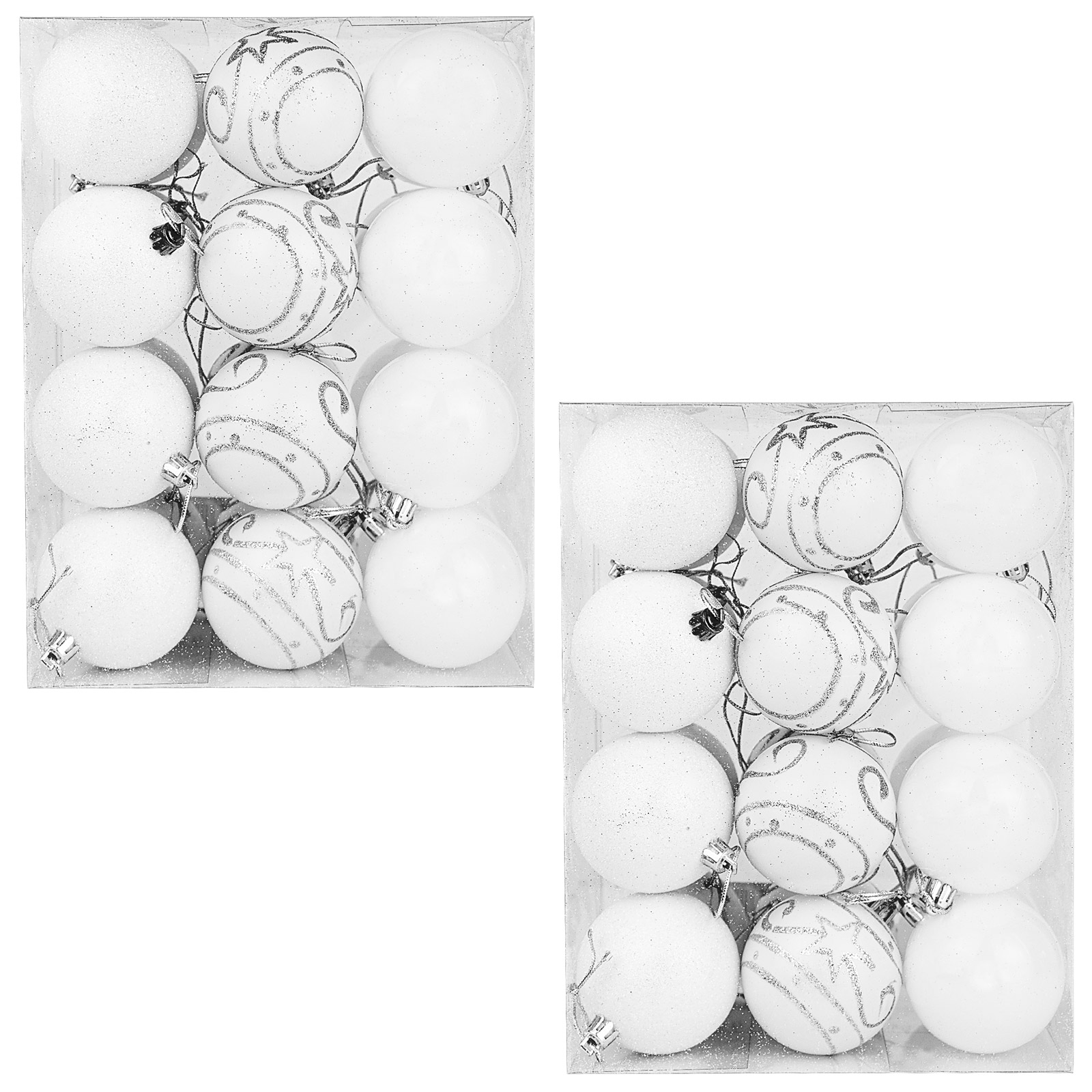 Weihnachtskugeln Weiß 48 tlg in matt glänzend & glitzernd Weihnachtskugeln Weiß 48 tlg in matt glänzend & glitzernd