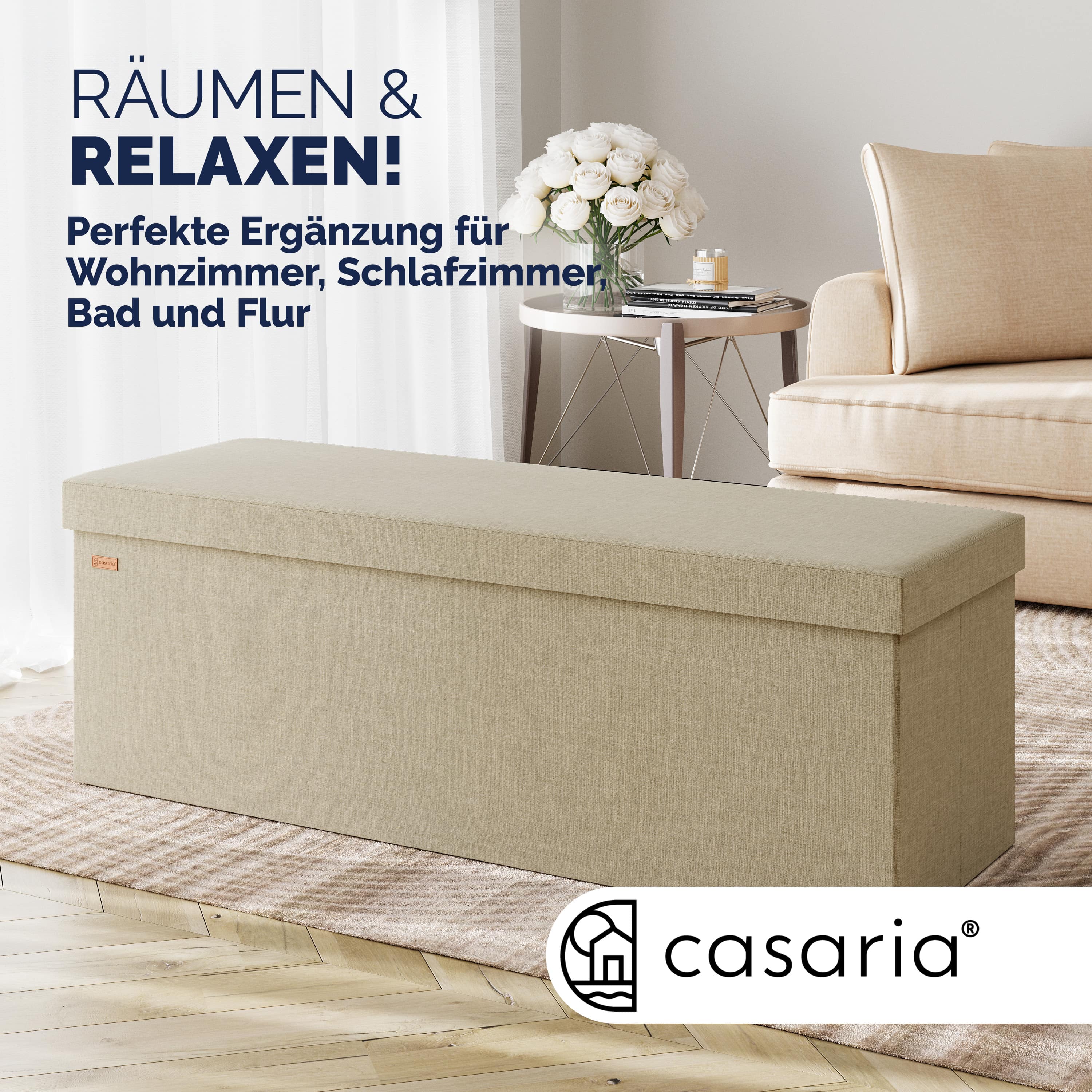 Sitzbank Beige 115x38x38cm MDF faltbar – Bild 2