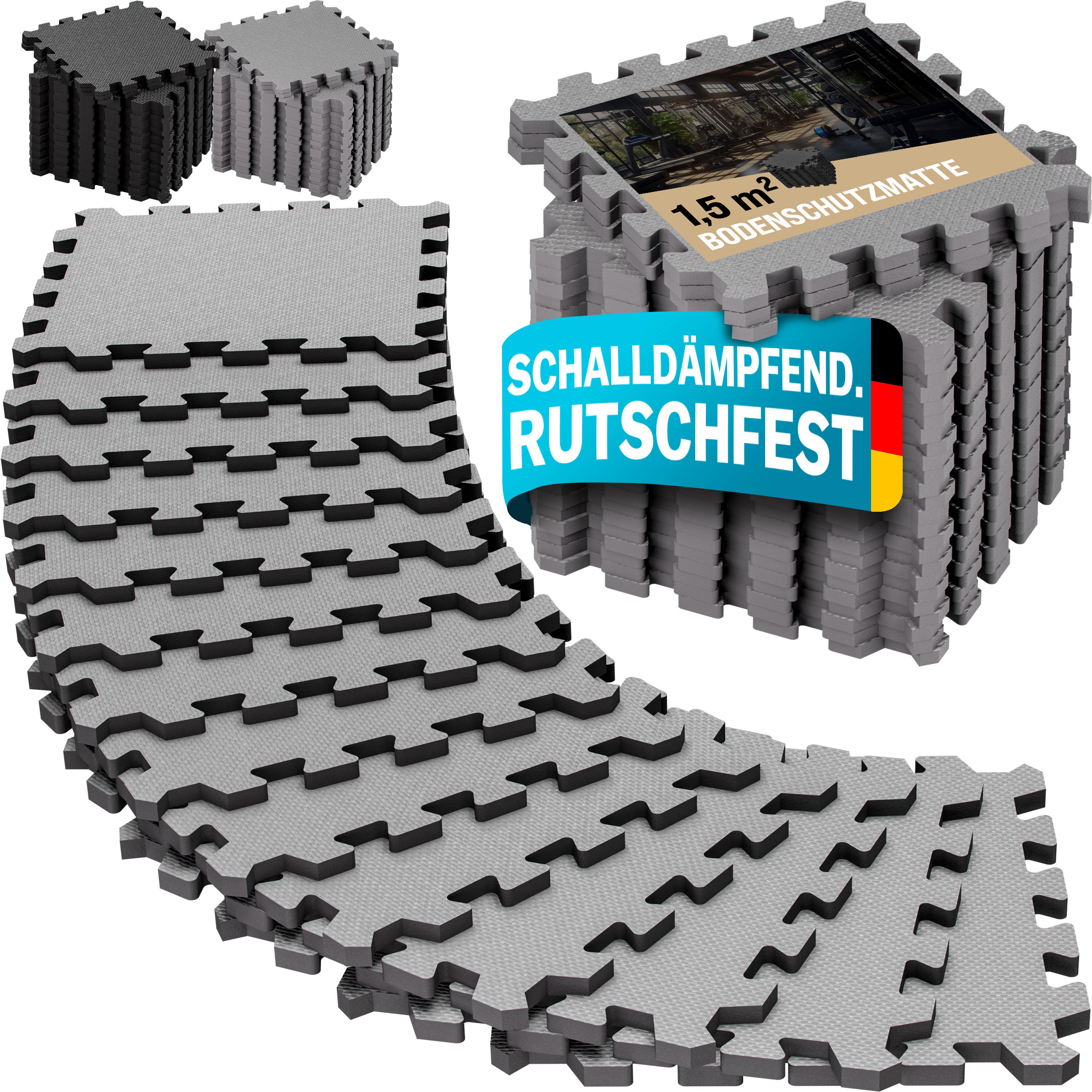 Bodenschutz-/Puzzlematten 18er-Set Grau 175x88x1cm Bodenschutz-/Puzzlematten 18er-Set Grau 175x88x1cm