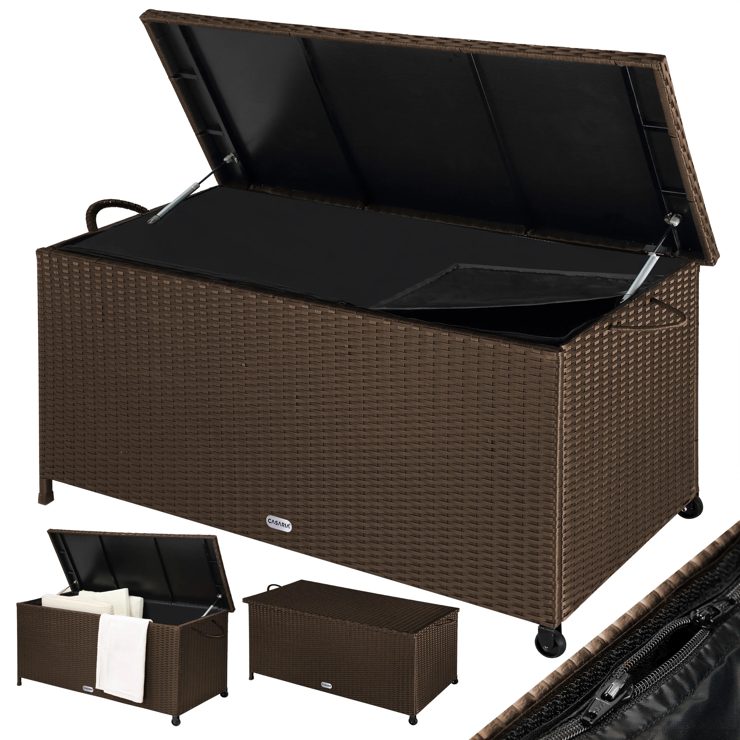 Gartenbox Polyrattan Braun 117x53x60cm mit Griffen & Rollen Gartenbox Polyrattan Braun 117x53x60cm mit Griffen & Rollen