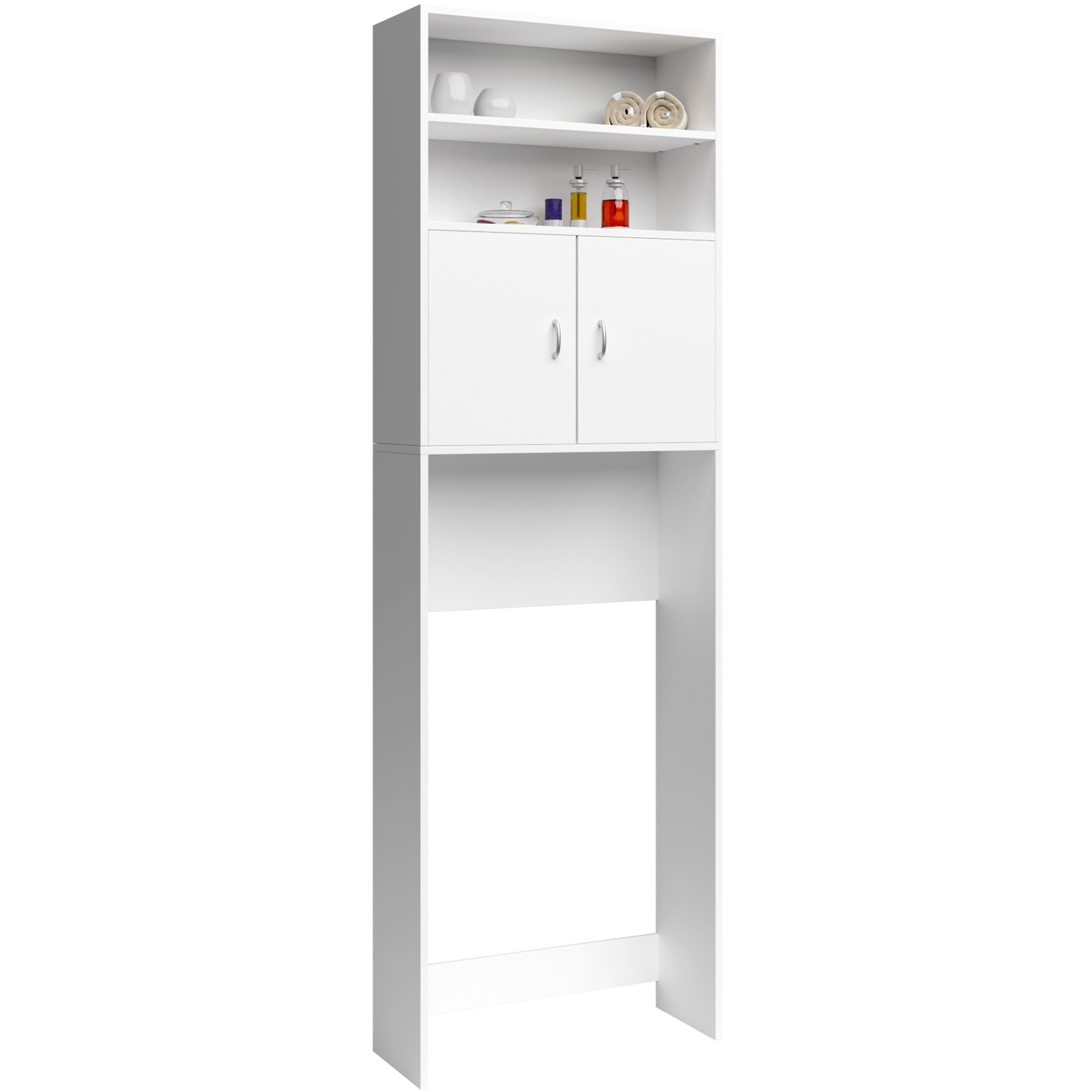 Waschmaschinenschrank 185x63x20cm kompakt 3 Böden Magnettüren Weiß – Bild 2