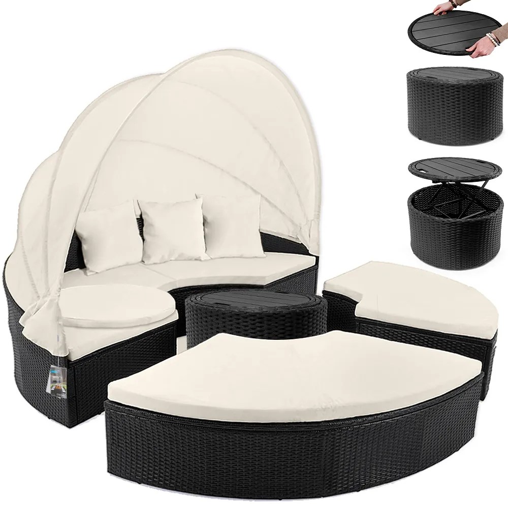 Polyrattan Sonneninsel Schwarz/Creme Ø185cm Polyrattan Sonneninsel Schwarz/Creme Ø185cm