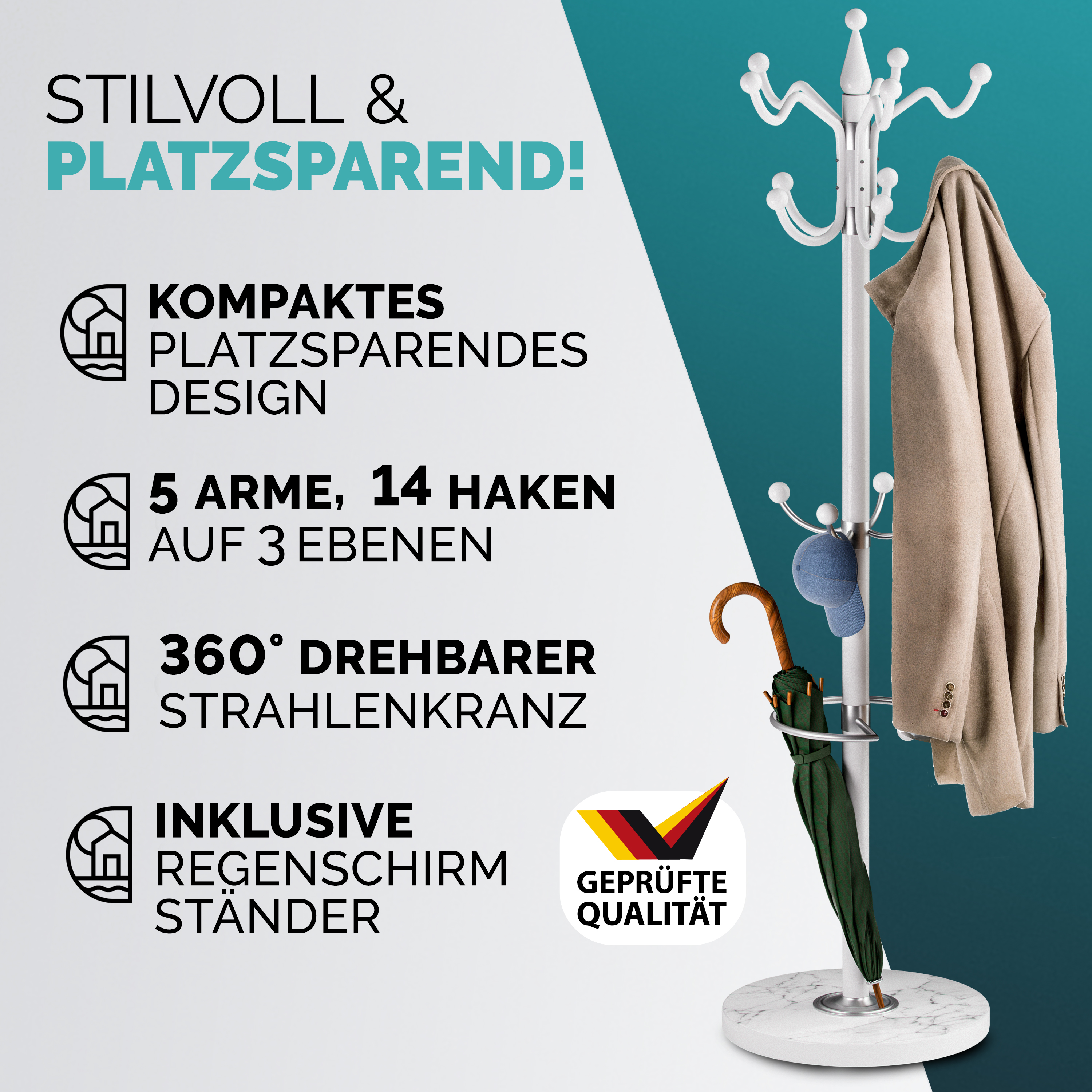 Kleiderständer Weiß 173cm geschwungen – Bild 2