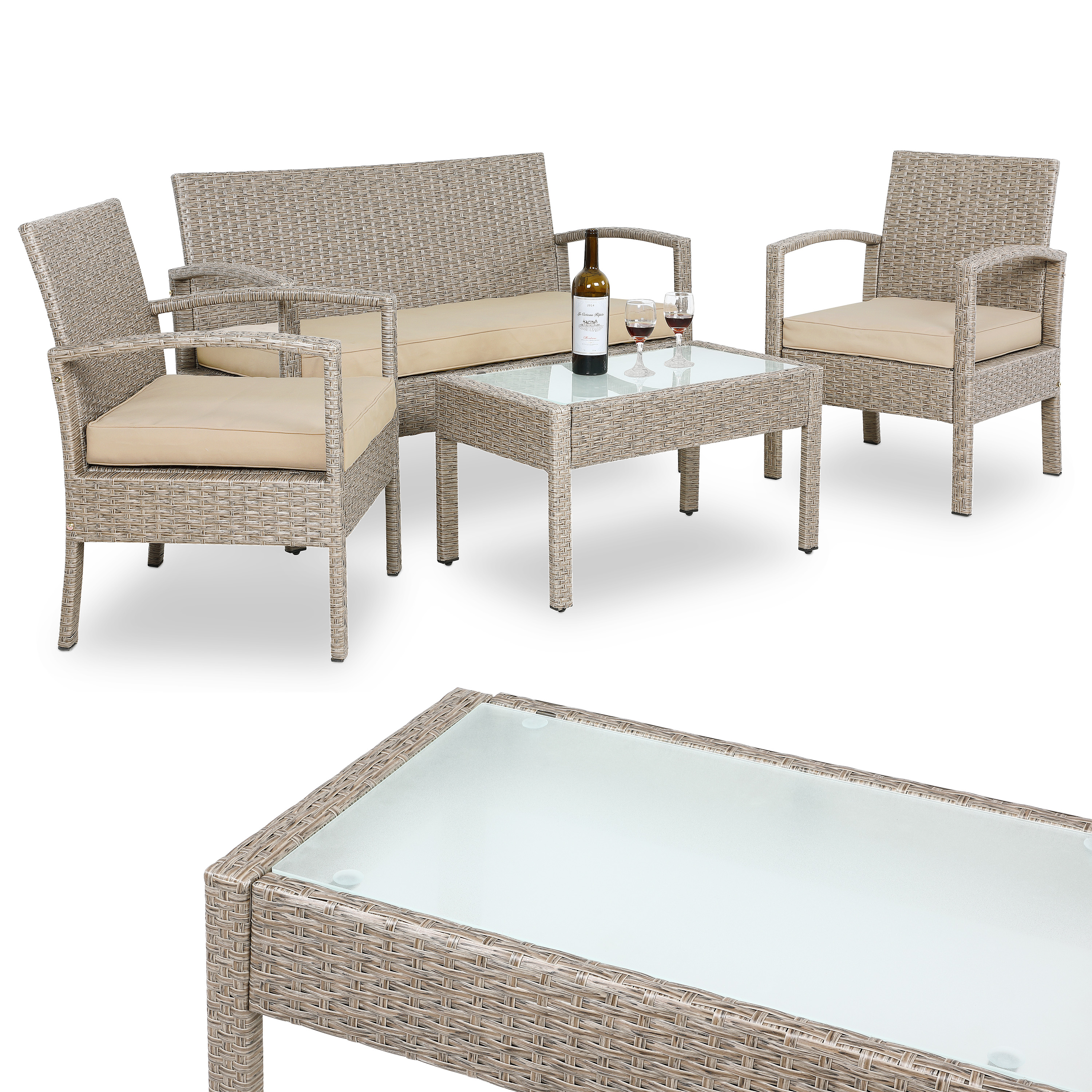 Polyrattan Garten-Sitzgruppe 4-tlg Creme – Bild 2