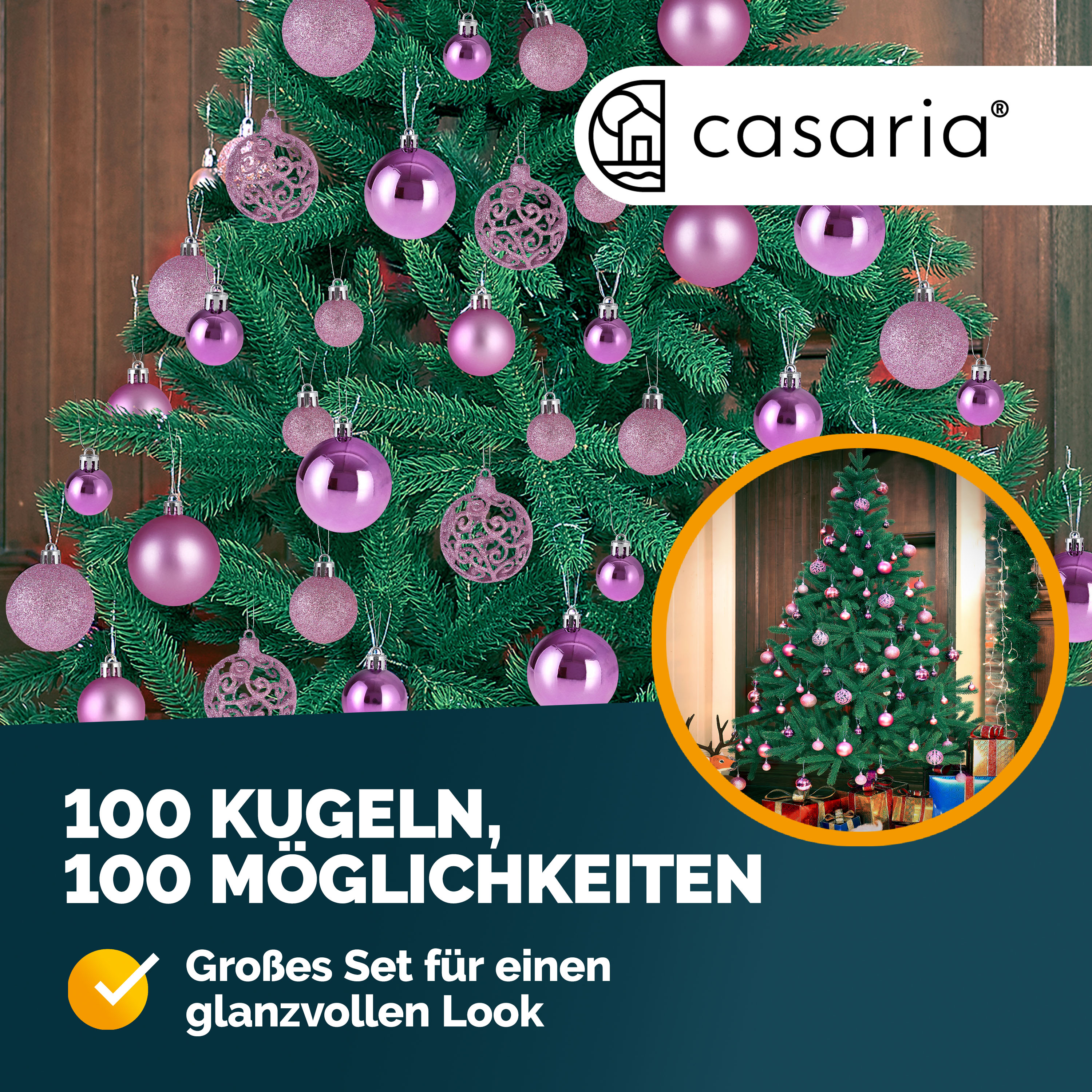 Weihnachtskugeln Rosa 100-tlg in matt, glänzend & glitzernd – Bild 2