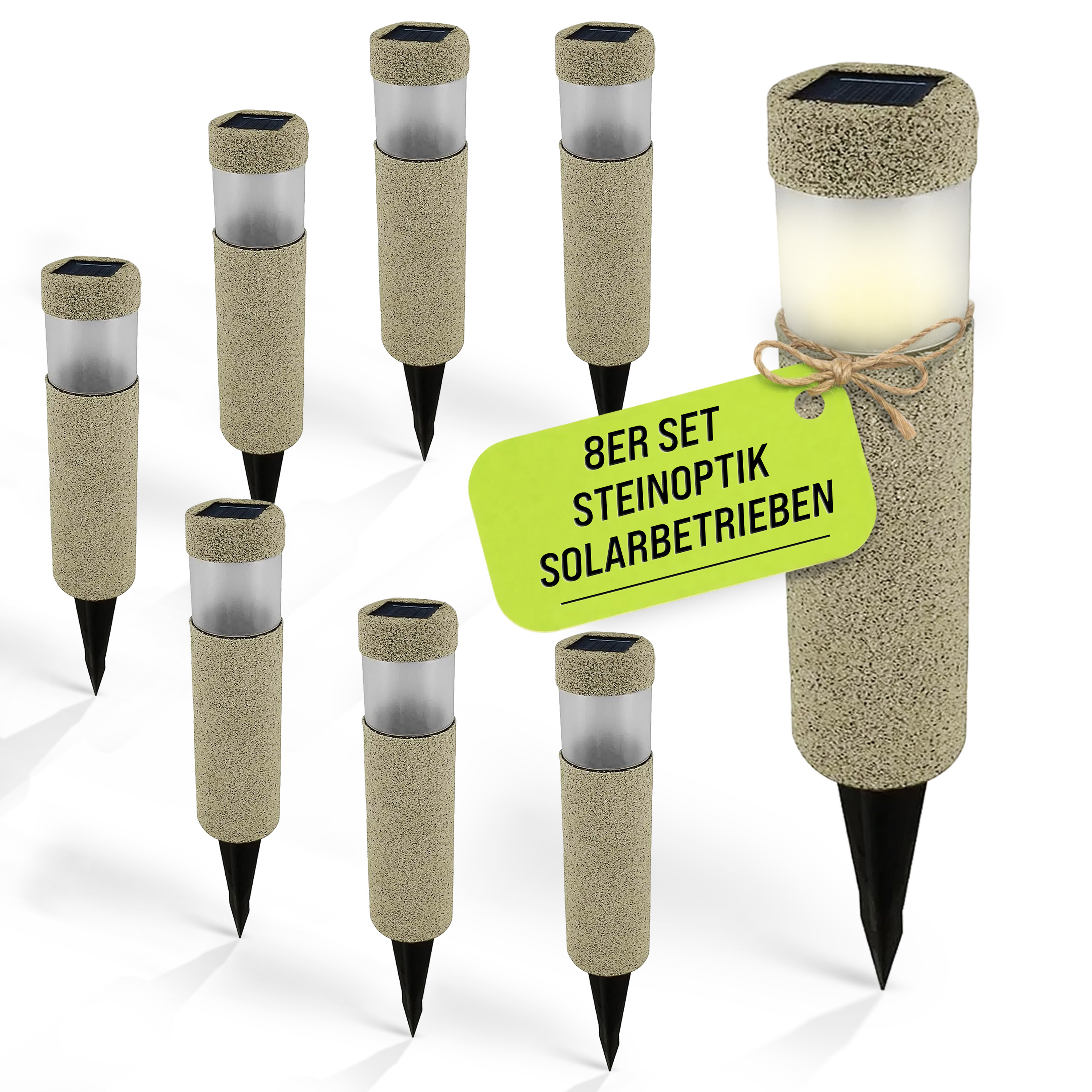 LED Solarlampe 8er-Set Beige-Grau Steinoptik – Bild 2