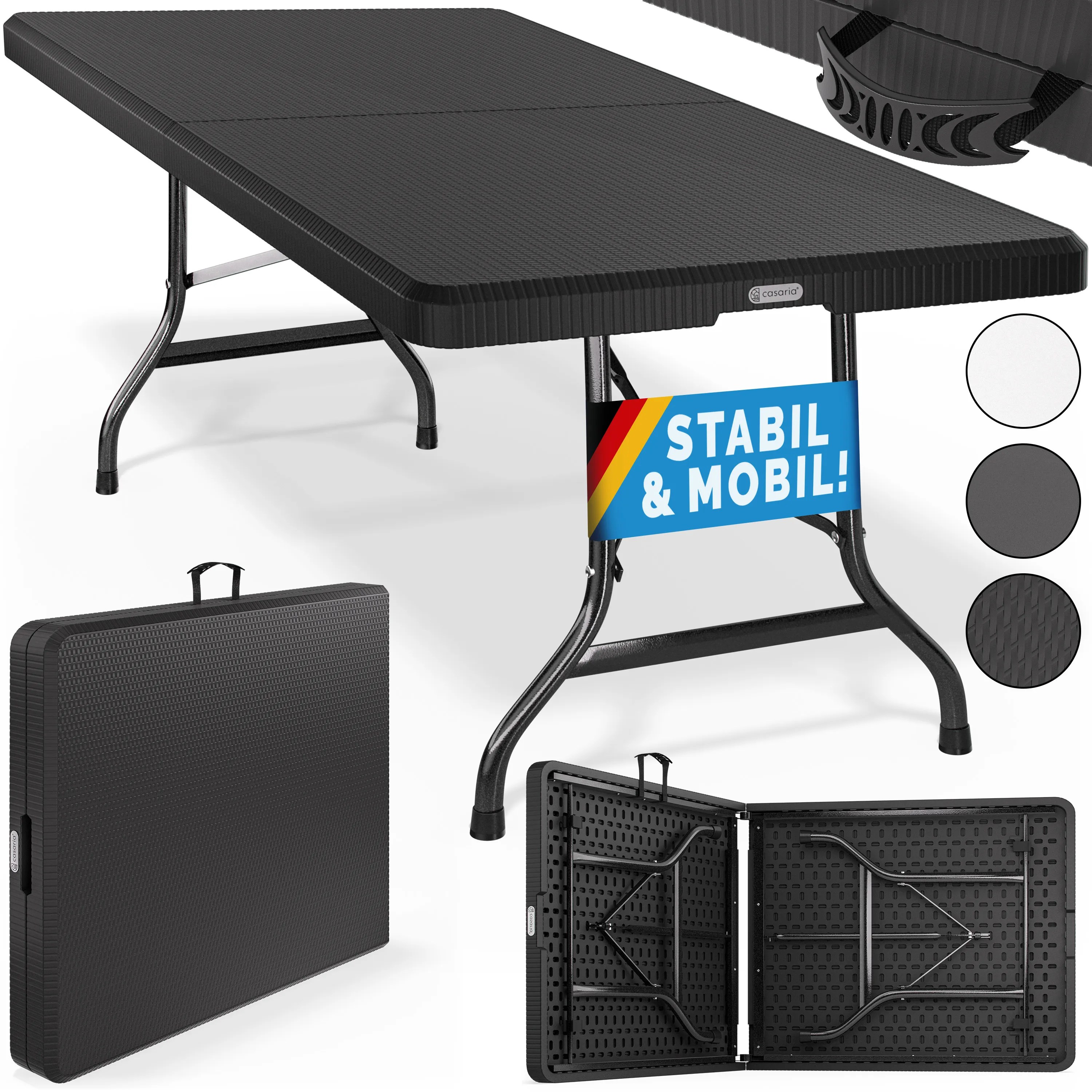 Gartentisch Schwarz Rattan-Look 180x75x73cm klappbar Gartentisch Schwarz Rattan-Look 180x75x73cm klappbar