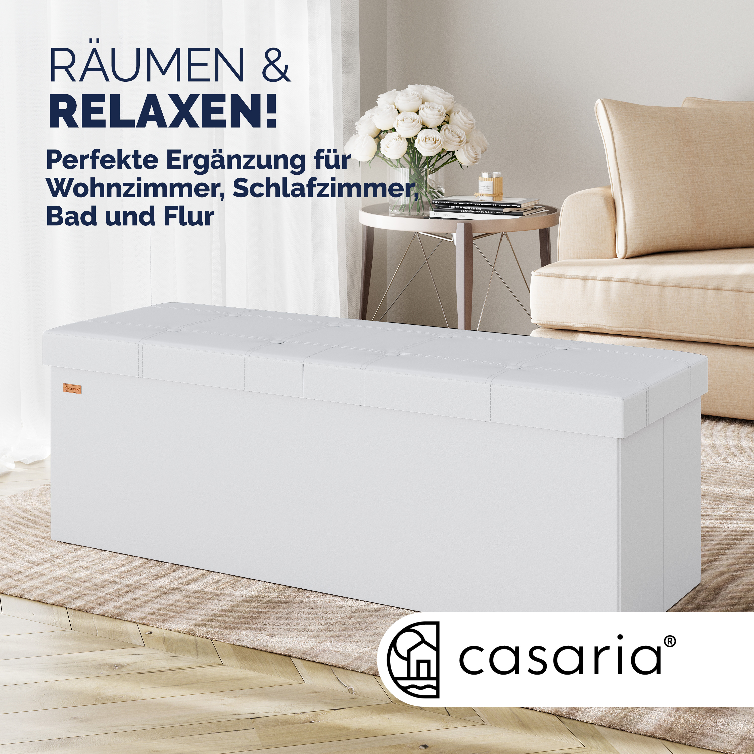 Sitzbank Weiß 115x38x38cm mit Klappdeckel – Bild 2