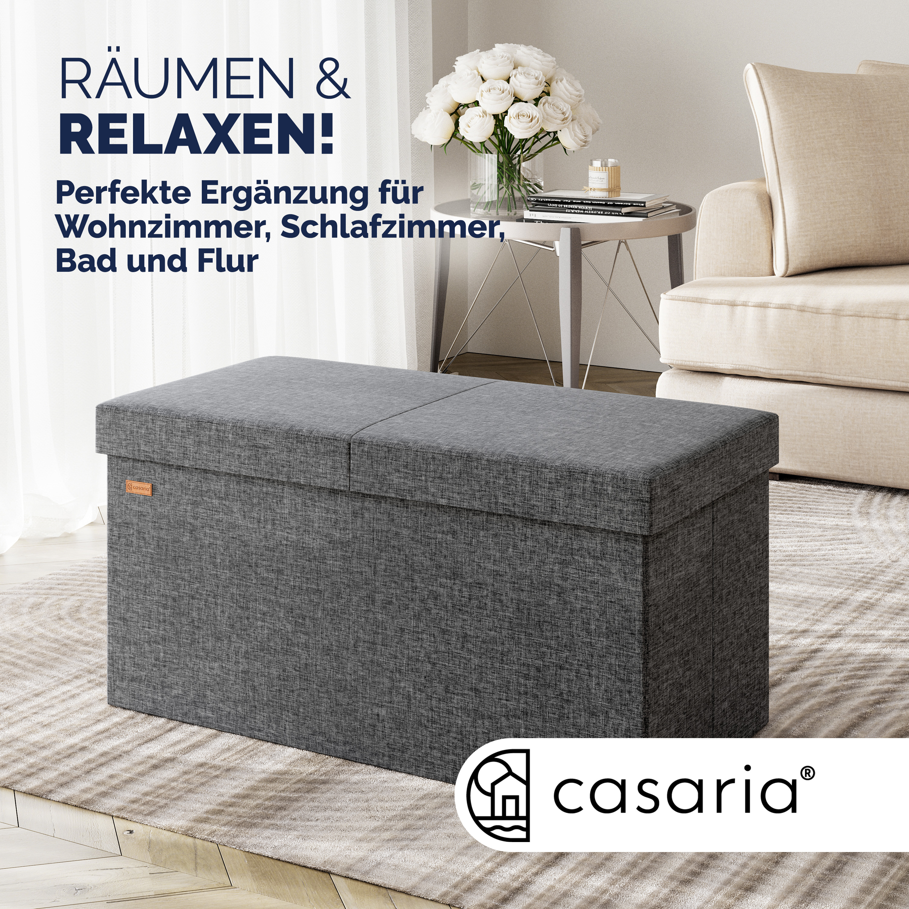 Sitzbank Dunkelgrau 80x40x40cm mit Stauraum faltbar – Bild 2