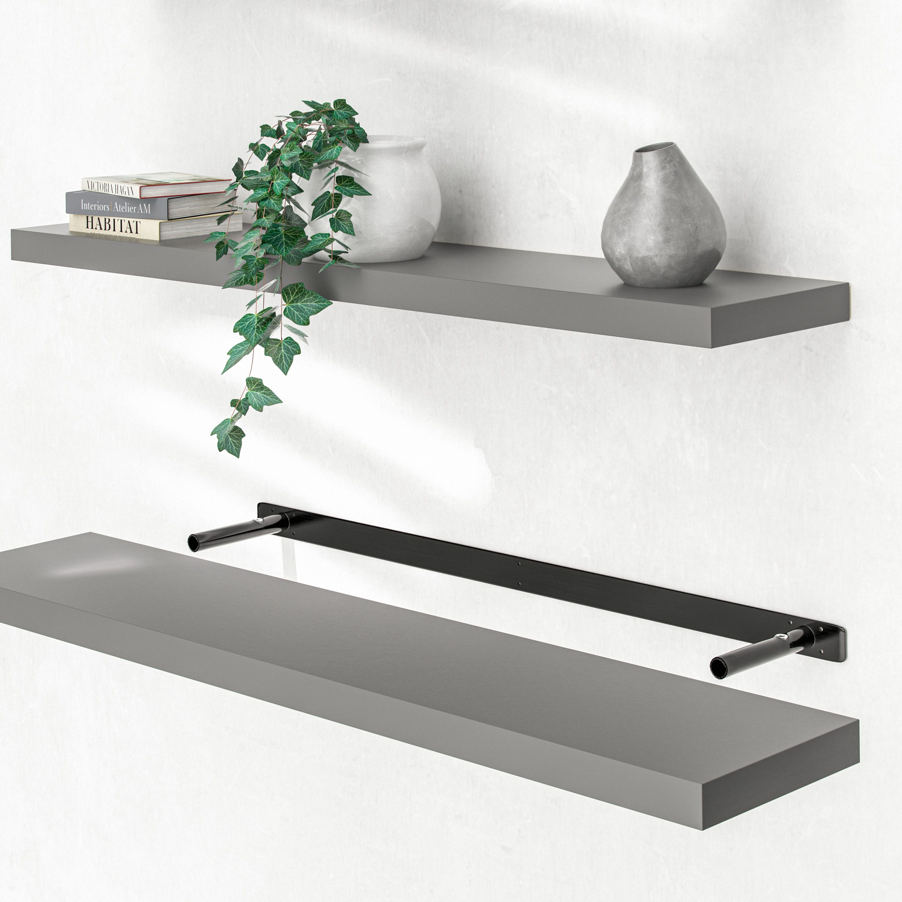 Wandregal Schweberegal 110cm Grau + Halterung – Bild 2