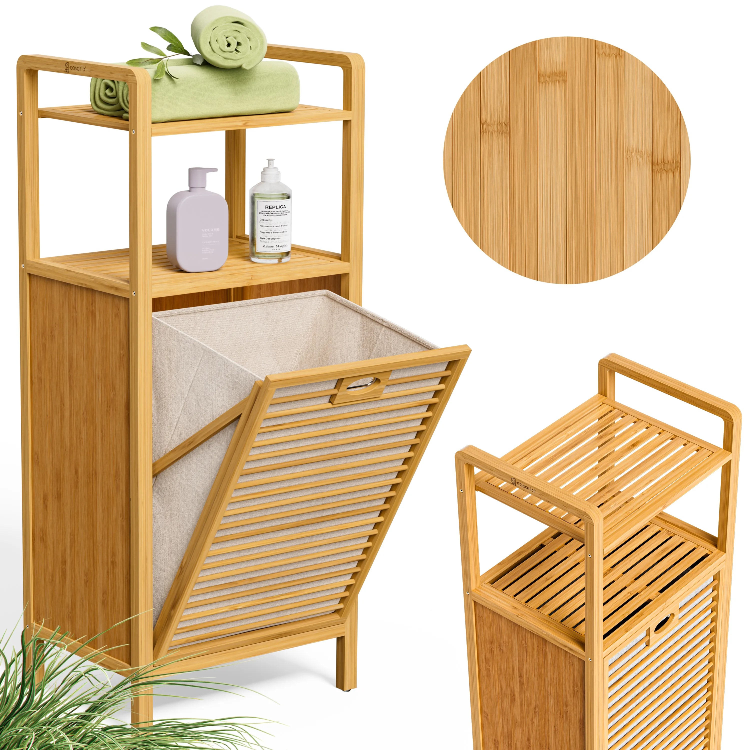 Badregal Wäschekorb Bambus 43L Wäschesack herausnehmbar Badregal Wäschekorb Bambus 43L Wäschesack herausnehmbar