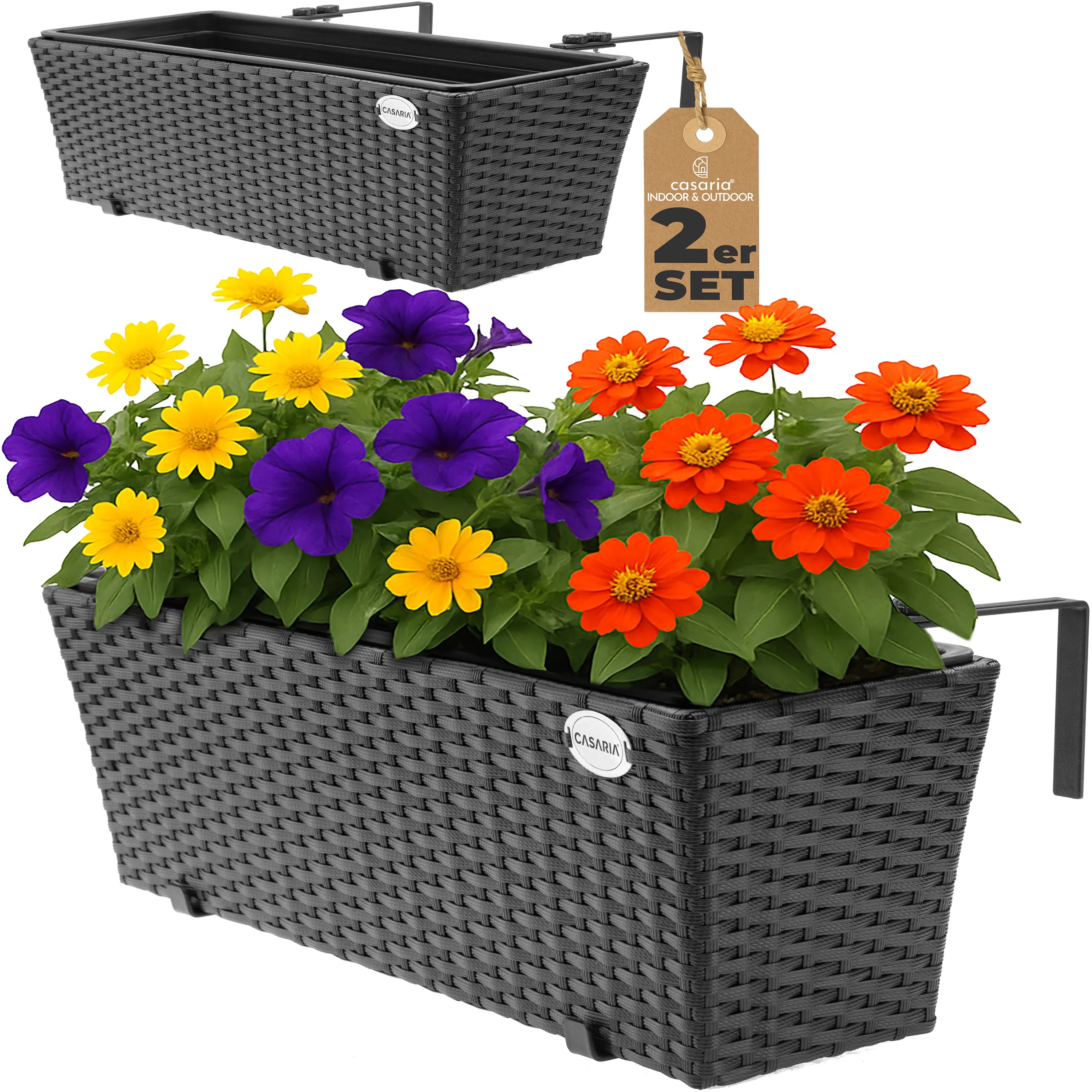 Polyrattan Blumenkasten 2er-Set Schwarz Polyrattan Blumenkasten 2er-Set Schwarz