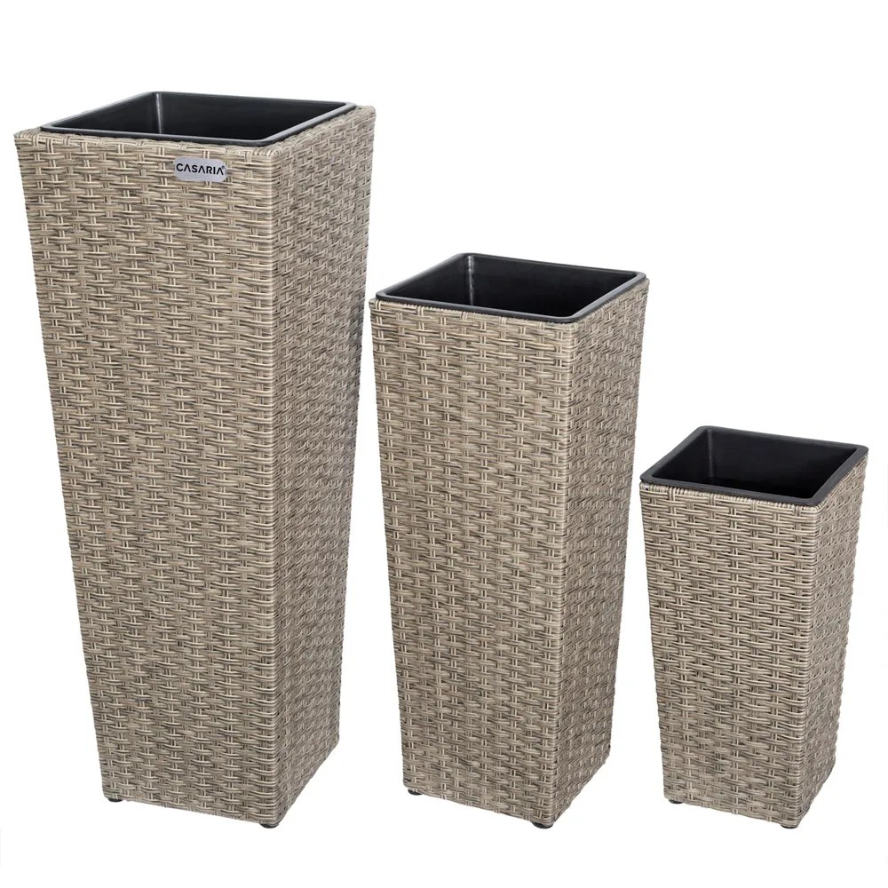 Polyrattan Blumentopf 3er-Set Creme Polyrattan Blumentopf 3er-Set Creme