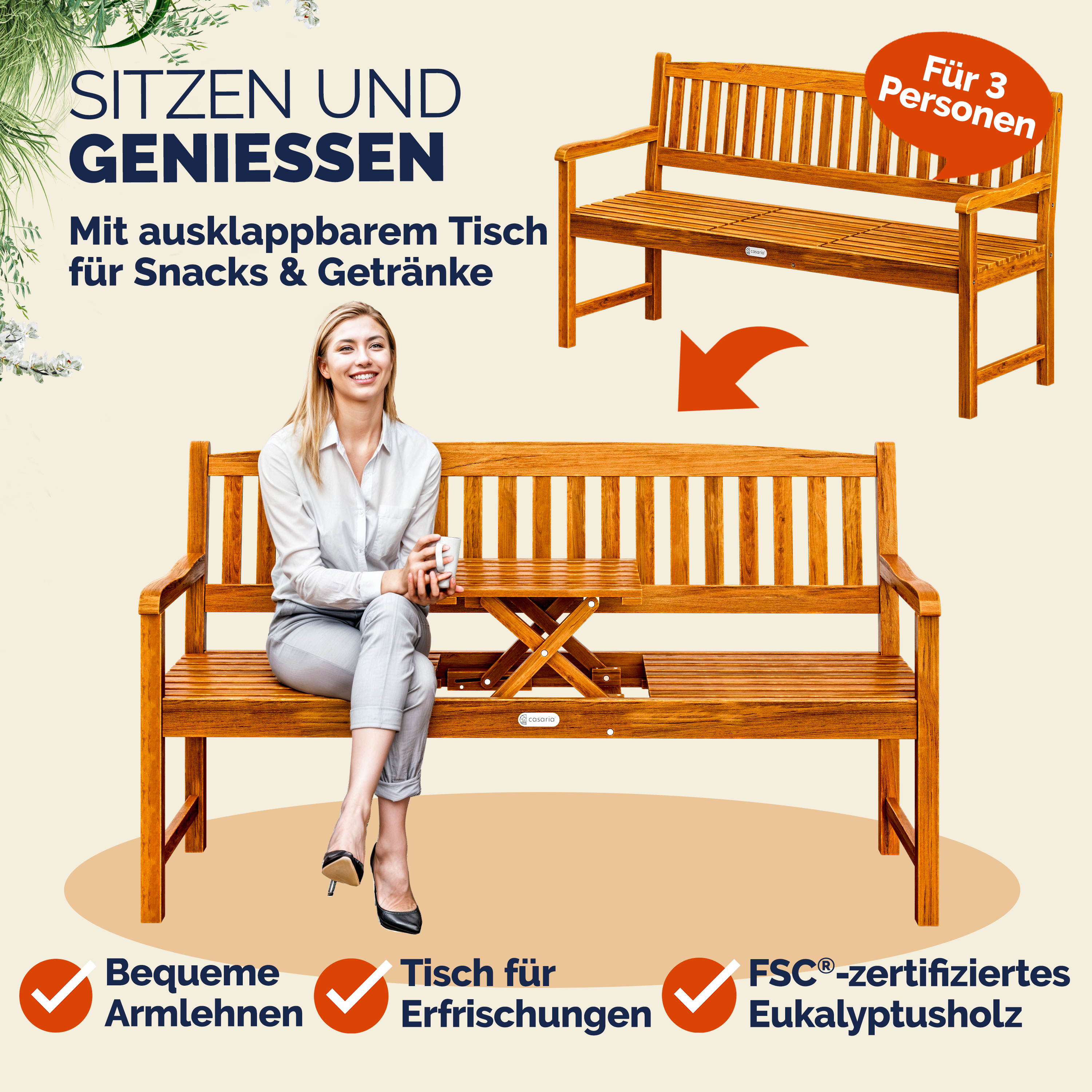 Gartenbank Picknick mit Tisch Eukalyptus FSC®-zertifiziert – Bild 2