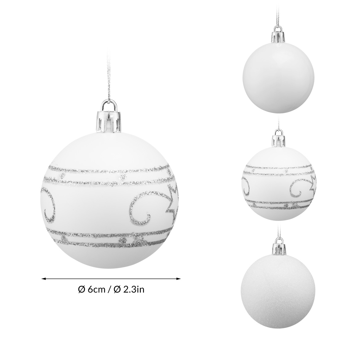 Weihnachtskugeln Weiß 48 tlg in matt glänzend & glitzernd – Bild 2