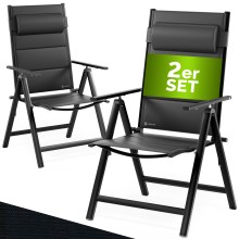 Gartenstühle 2er-Set Schwarz klappbar gepolstert Alu verstellbar 120kg Belastbarkeit wetterfest Gartenstühle 2er-Set Schwarz klappbar gepolstert Alu verstellbar 120kg Belastbarkeit wetterfest