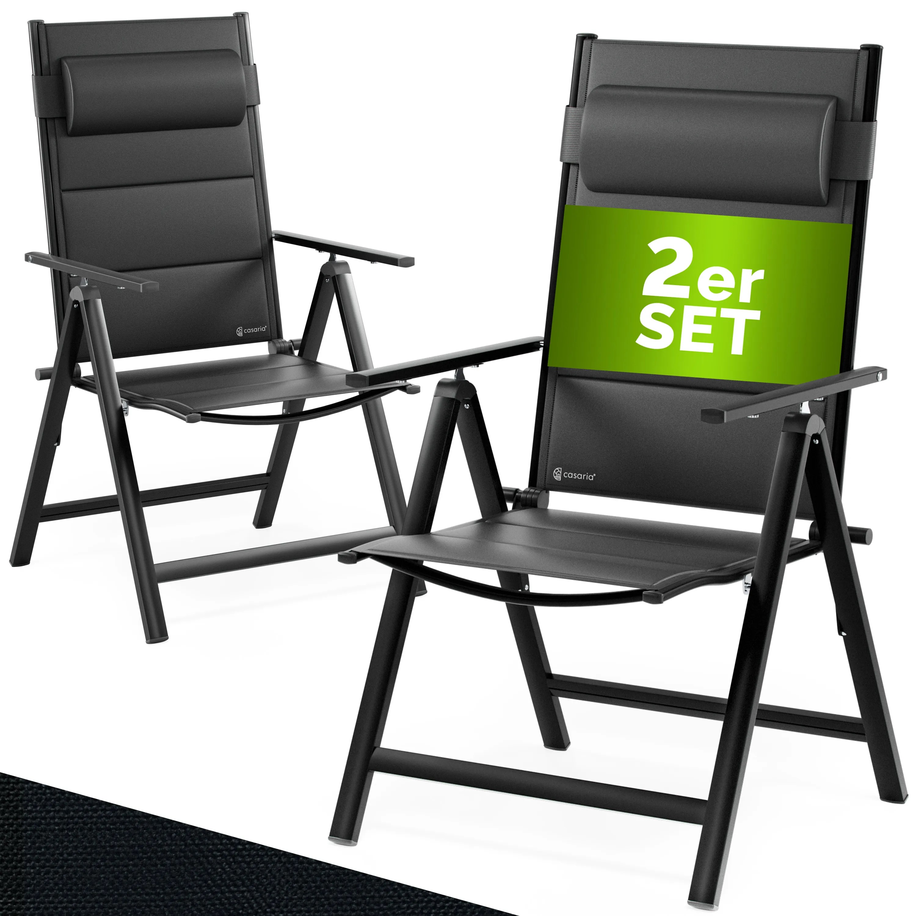 Gartenstühle 2er-Set Schwarz klappbar gepolstert Alu verstellbar 120kg Belastbarkeit wetterfest Gartenstühle 2er-Set Schwarz klappbar gepolstert Alu verstellbar 120kg Belastbarkeit wetterfest