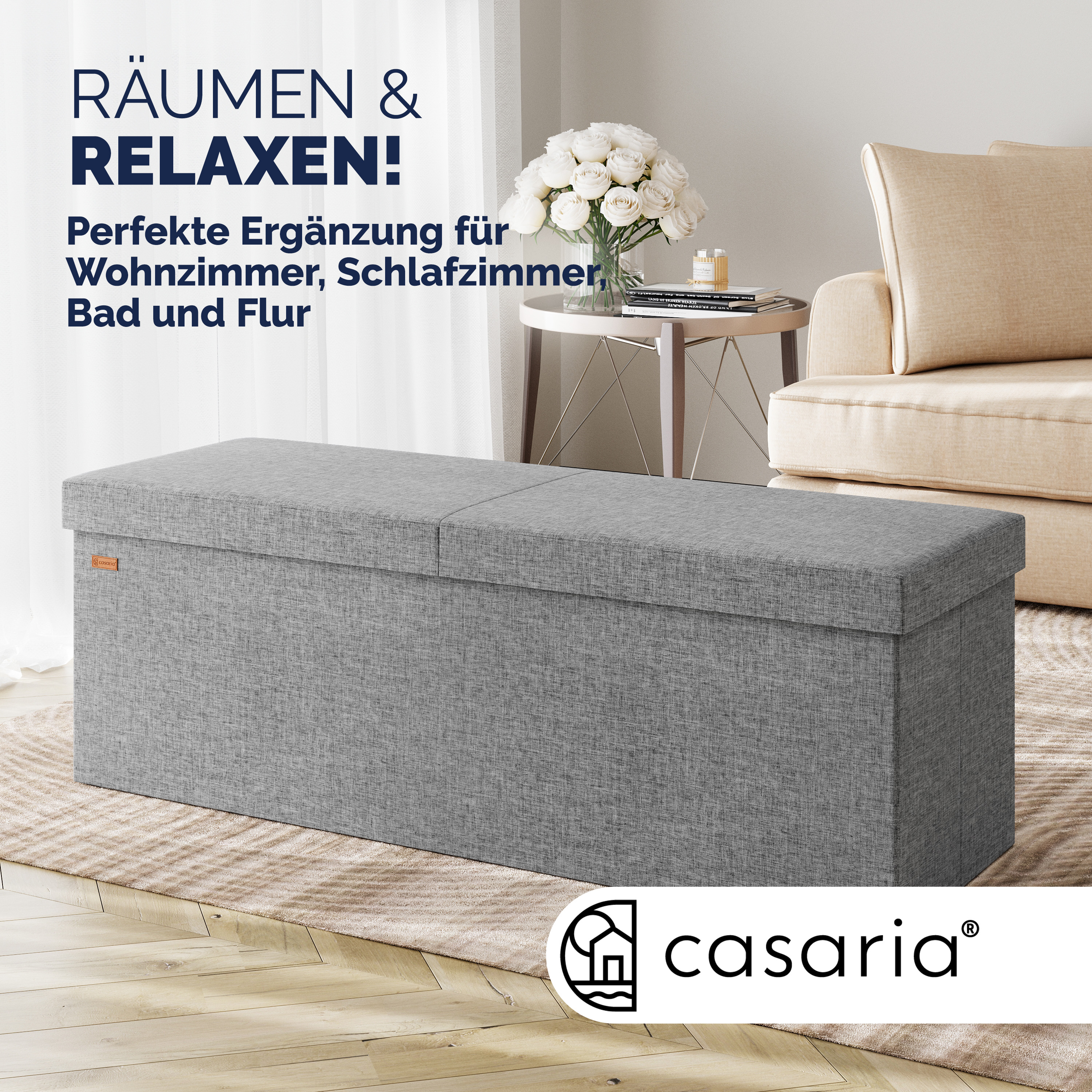 Sitzbank Hellgrau 115x38x38cm mit Klappdeckel – Bild 2