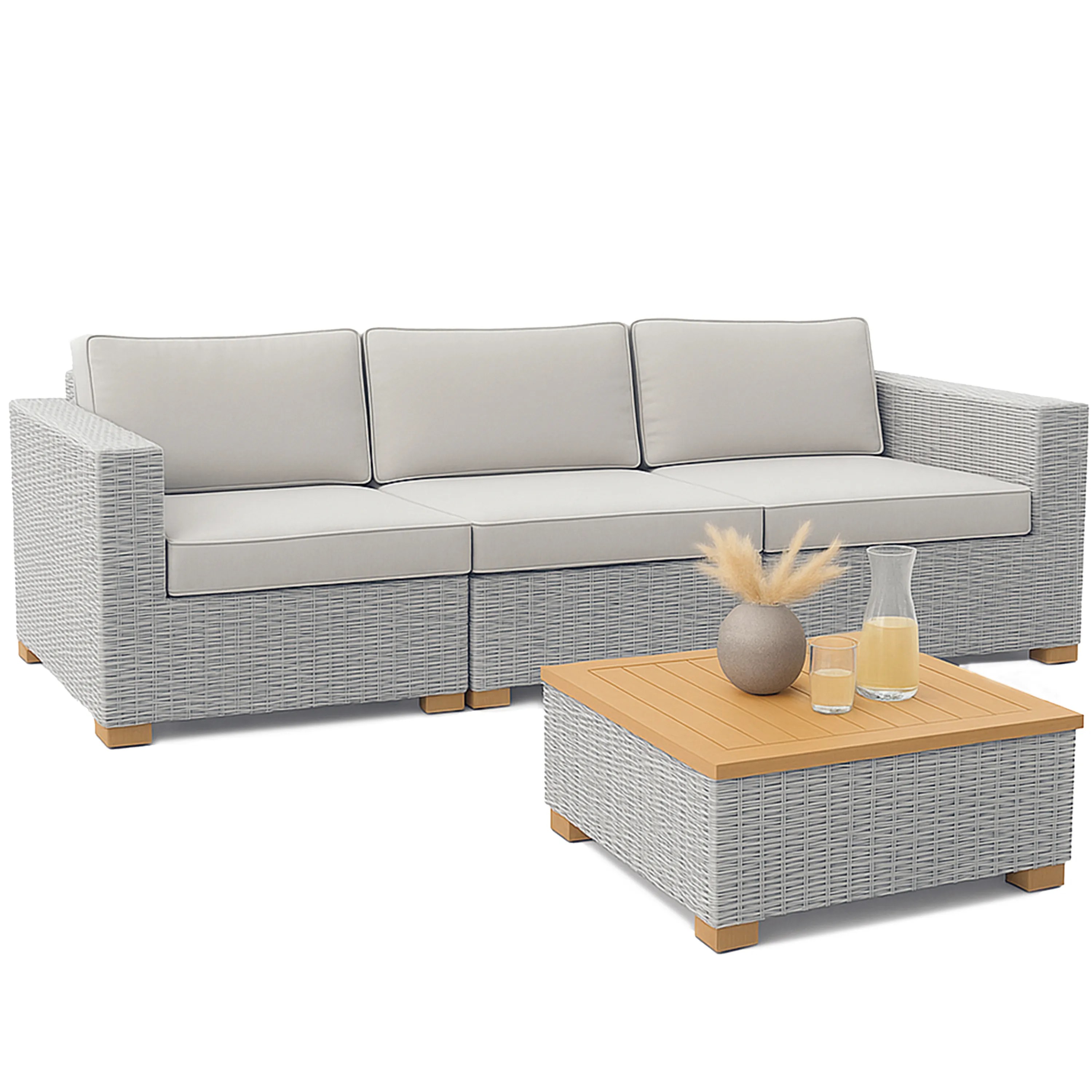 Polyrattan Premium Lounge-Set Havanna 4-tlg Weiß/Grau Polyrattan Premium Lounge-Set Havanna 4-tlg Weiß/Grau