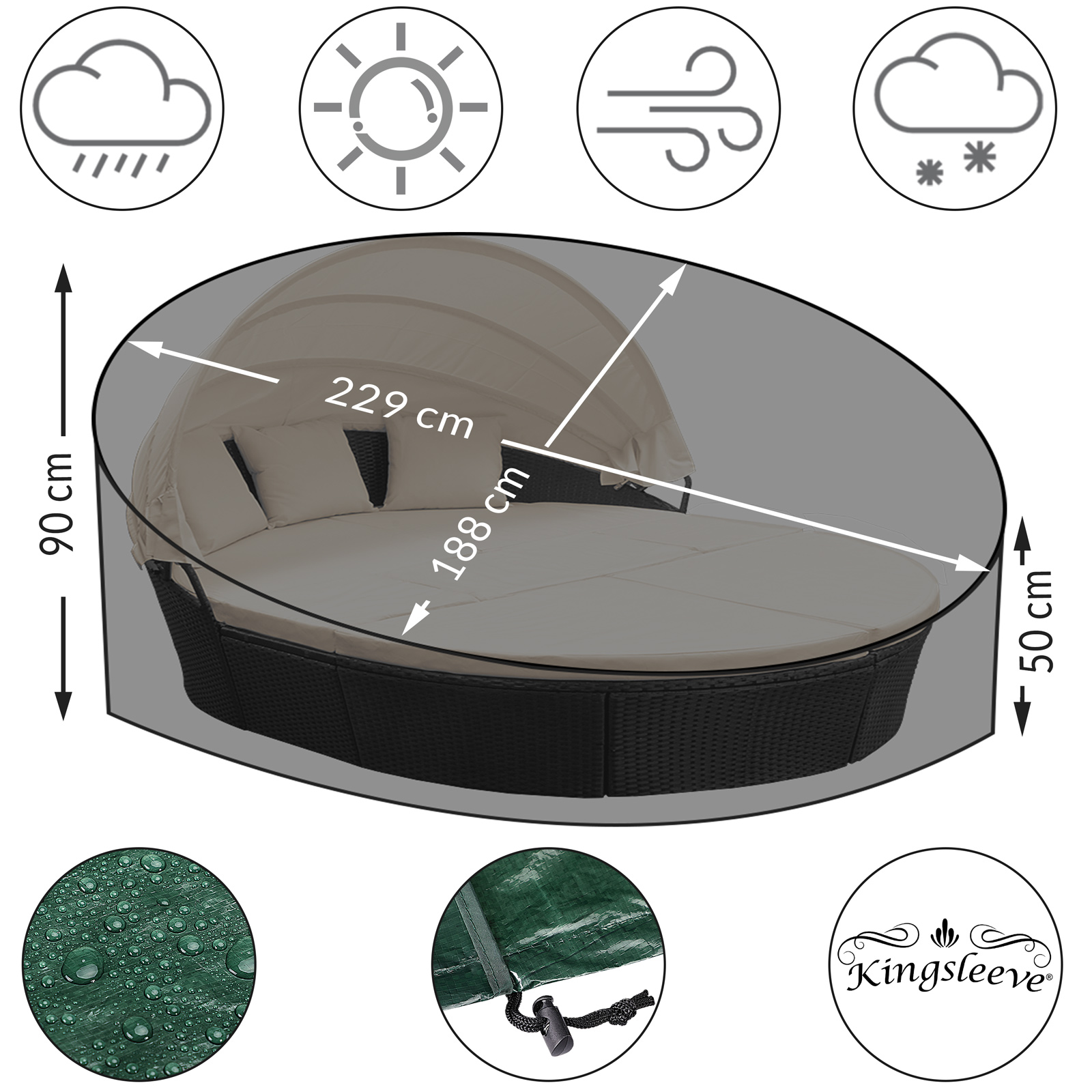 Abdeckung Sonneninsel Grün 230x180x90/50cm – Bild 2