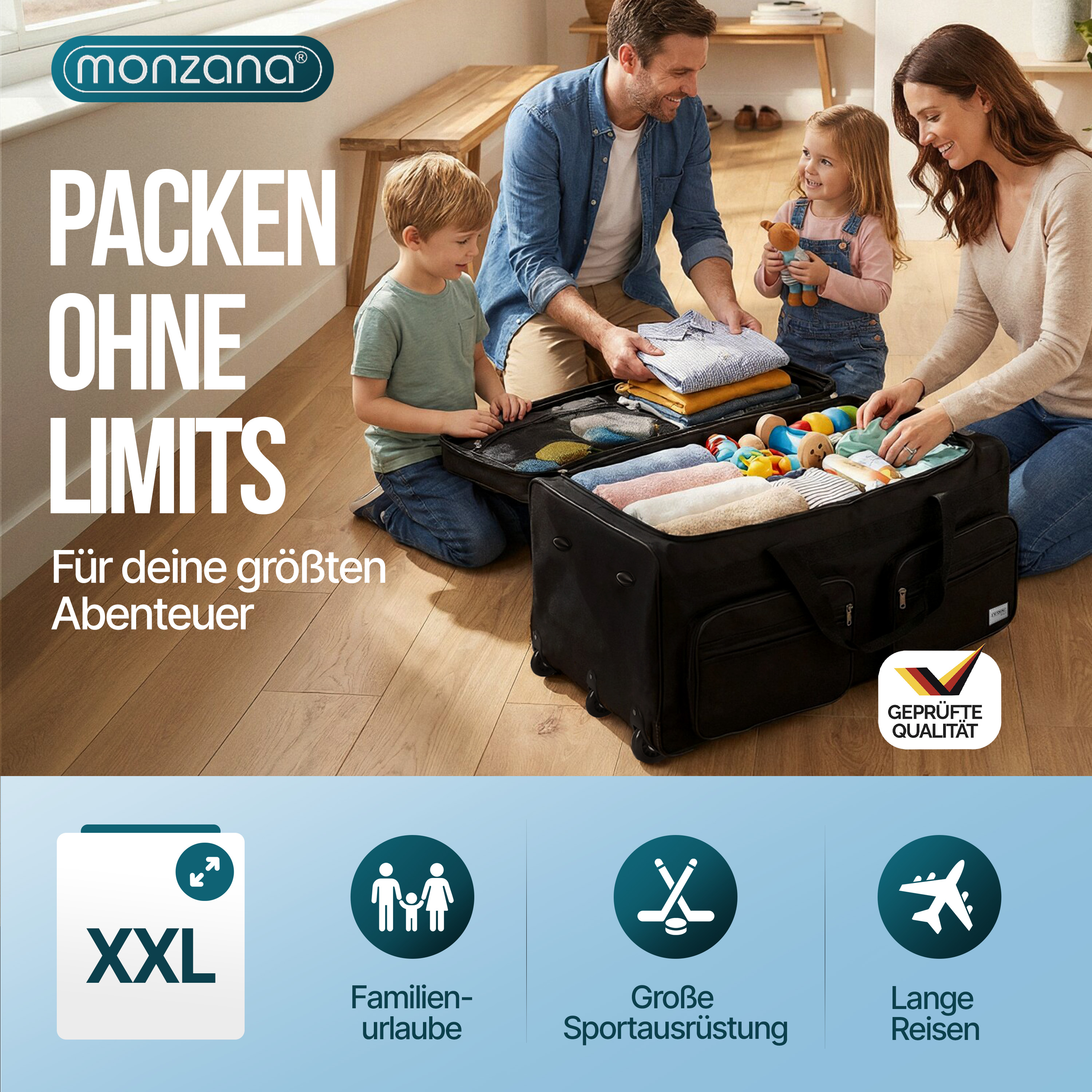 XXL Reisetasche mit Trolleyfunktion 160L schwarz – Bild 2