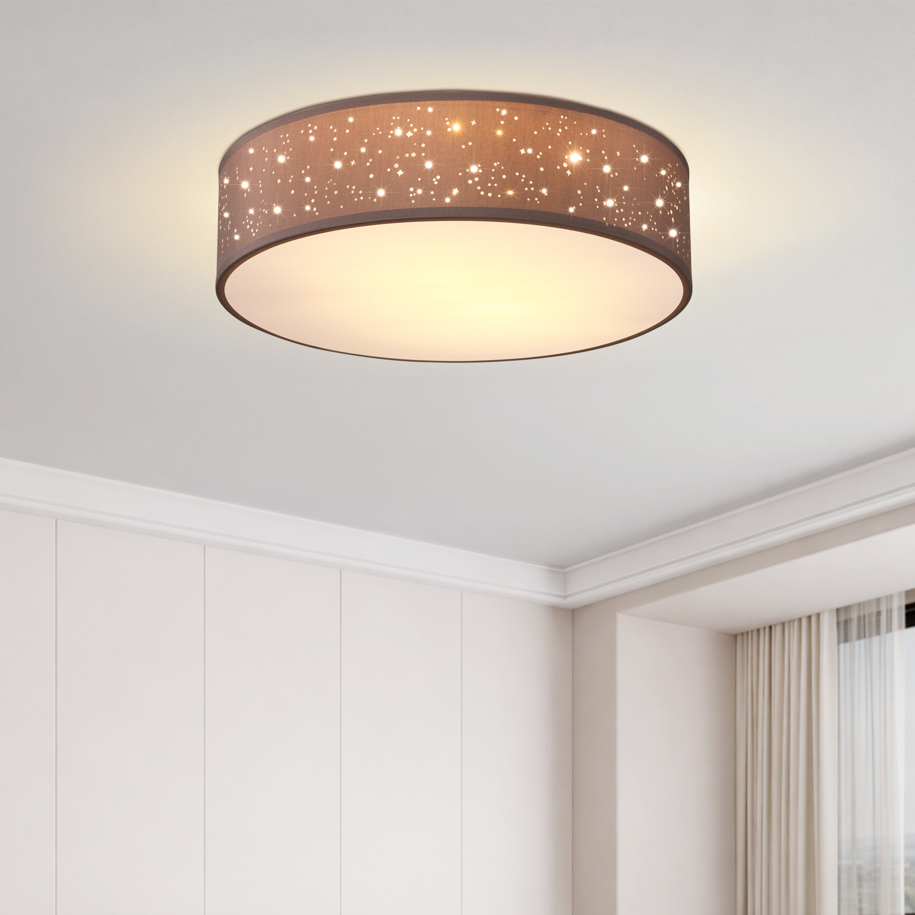 Deckenlampe Taupe Stoff Ø30cm Sternenhimmel – Bild 2