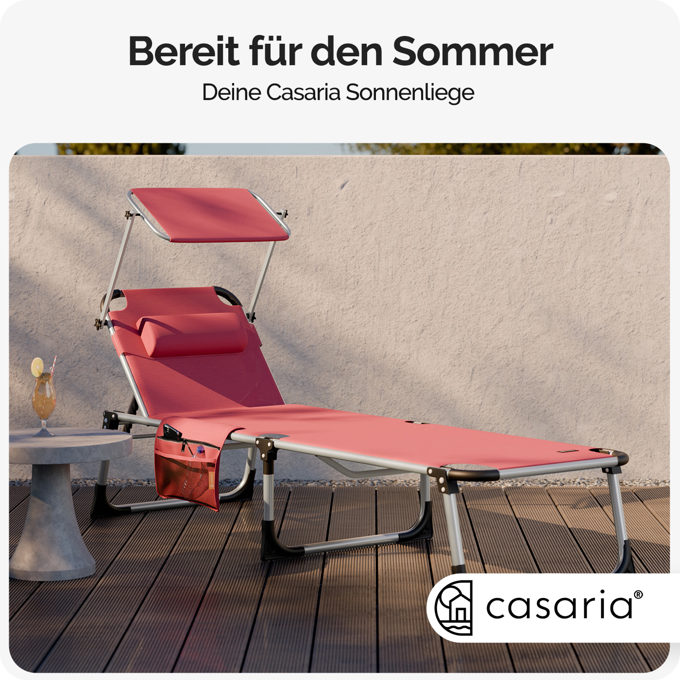 Gartenliege Malta Rubinrot 210x61x35cm Alu Sonnendach – Bild 2