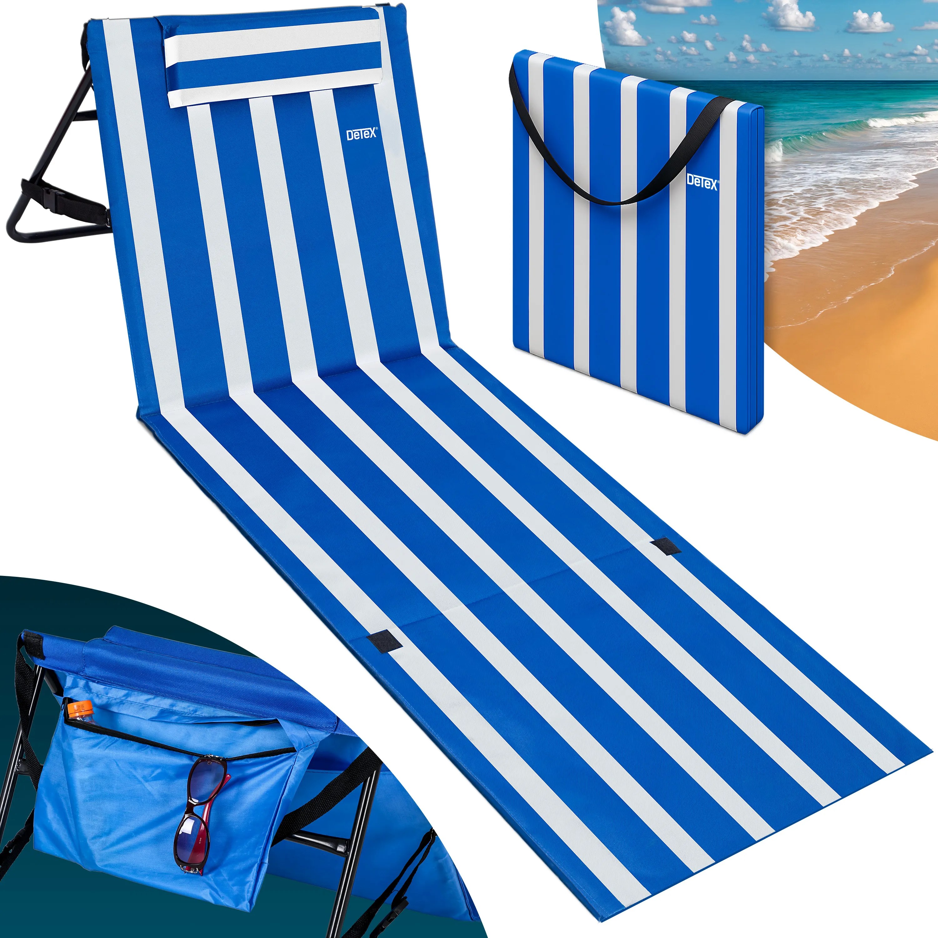 Strandmatte Blau/Weiß 158x56x46cm gepolstert Strandmatte Blau/Weiß 158x56x46cm gepolstert