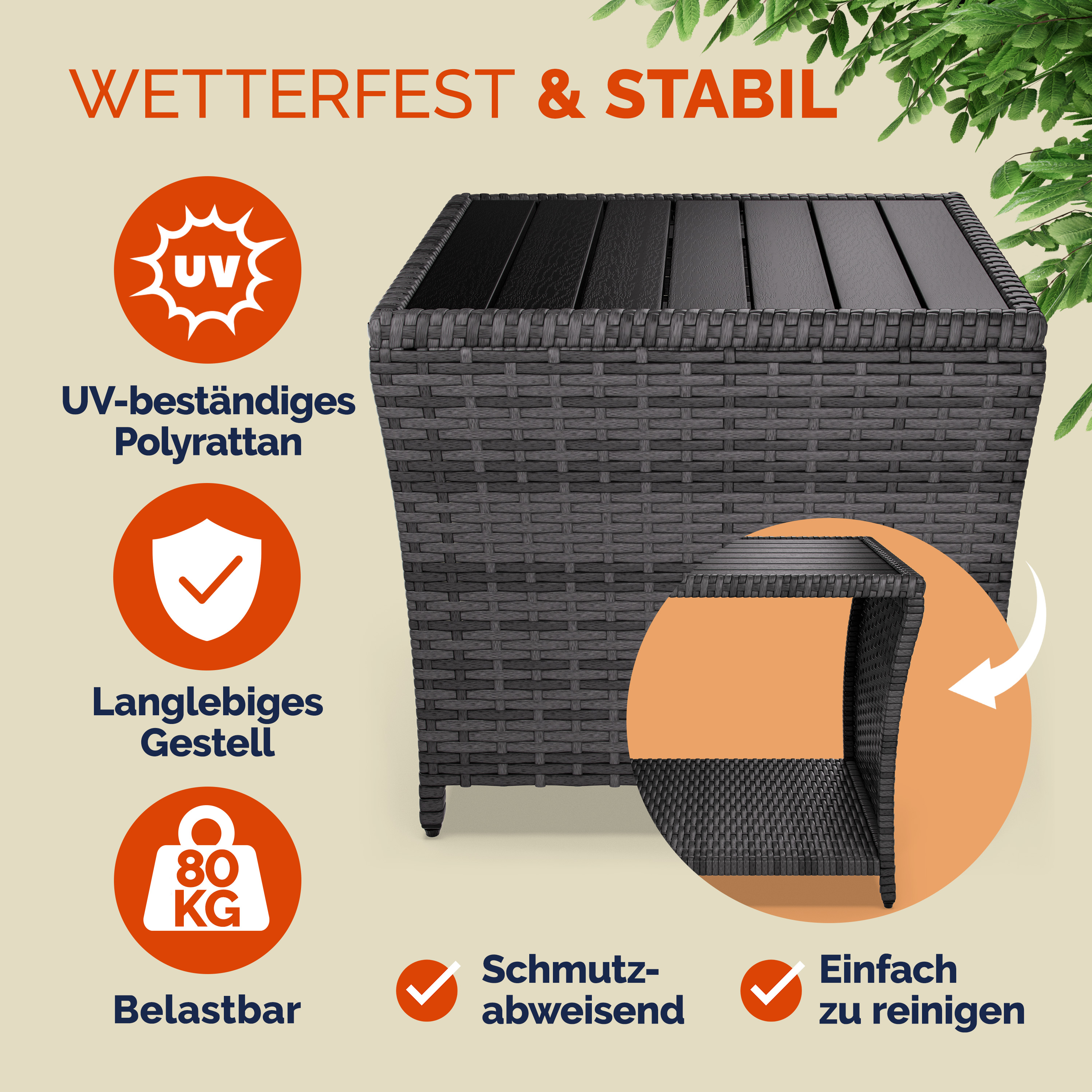 Polyrattan Beistelltisch Vedis Grau 45x45x40cm – Bild 2
