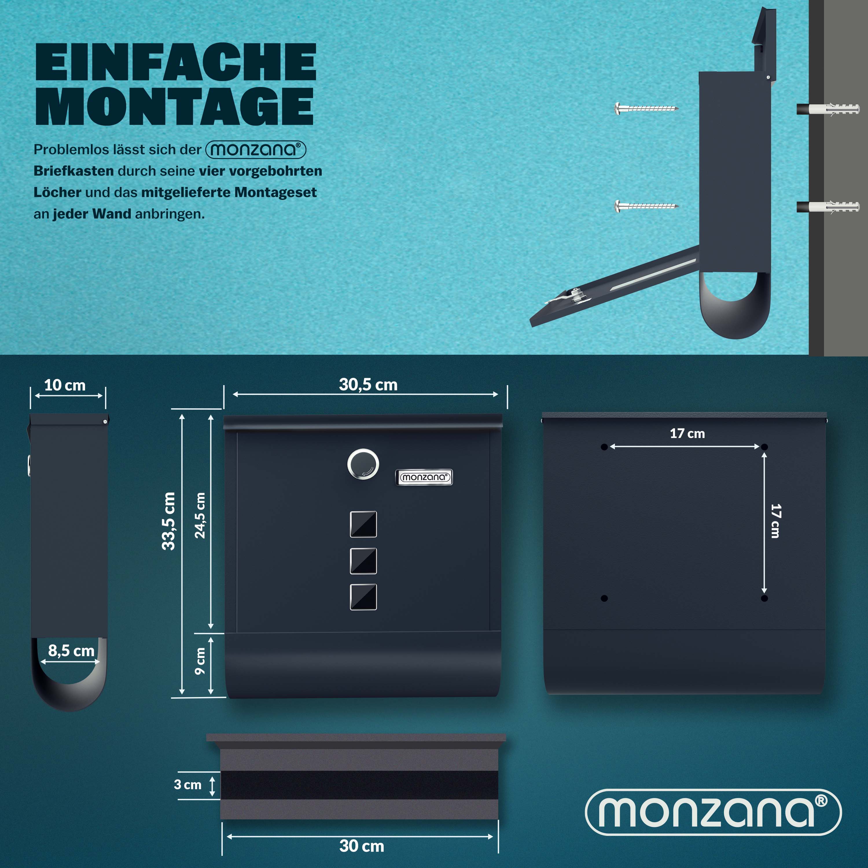 Briefkasten Anthrazit Stahl 30,5x10x33,5cm – Bild 2