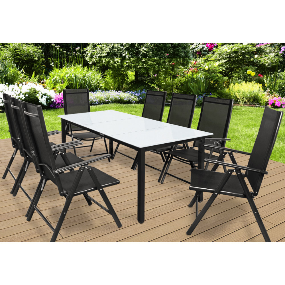 Gartensitzgruppe Bern 9-tlg 8 Personen Anthrazit Alu Milchglas Glas – Bild 2