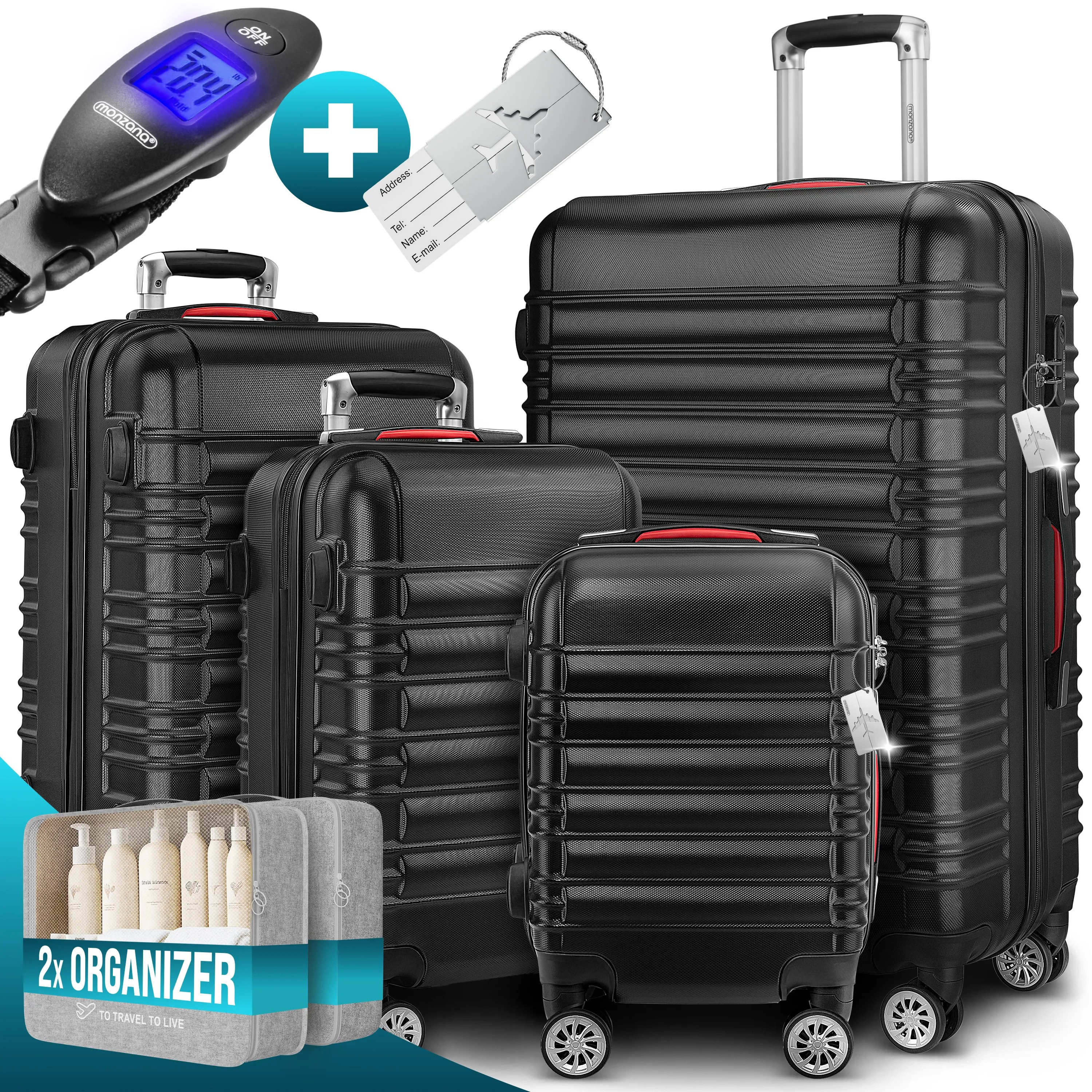 Hartschalenkoffer Set 4-tlg mit Zubehör Rollen 360º Schwarz ABS Hartschalenkoffer Set 4-tlg mit Zubehör Rollen 360º Schwarz ABS