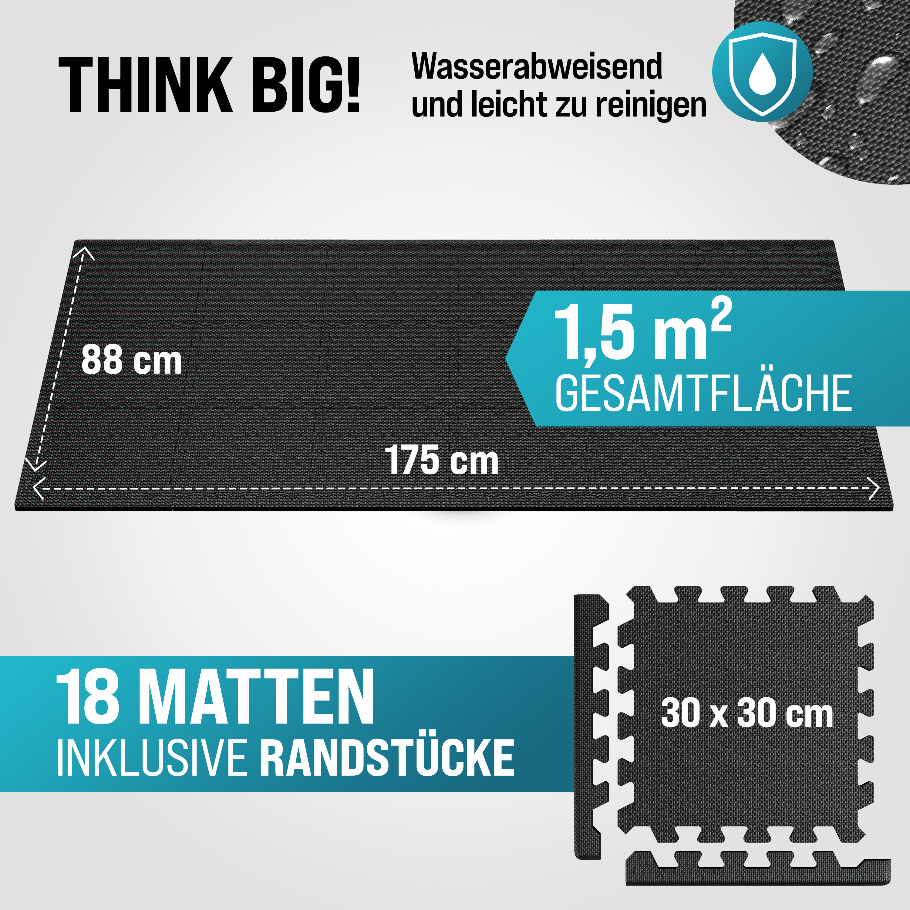 Bodenschutz-/Puzzlematten 18er-Set Schwarz 175x88x1cm – Bild 2